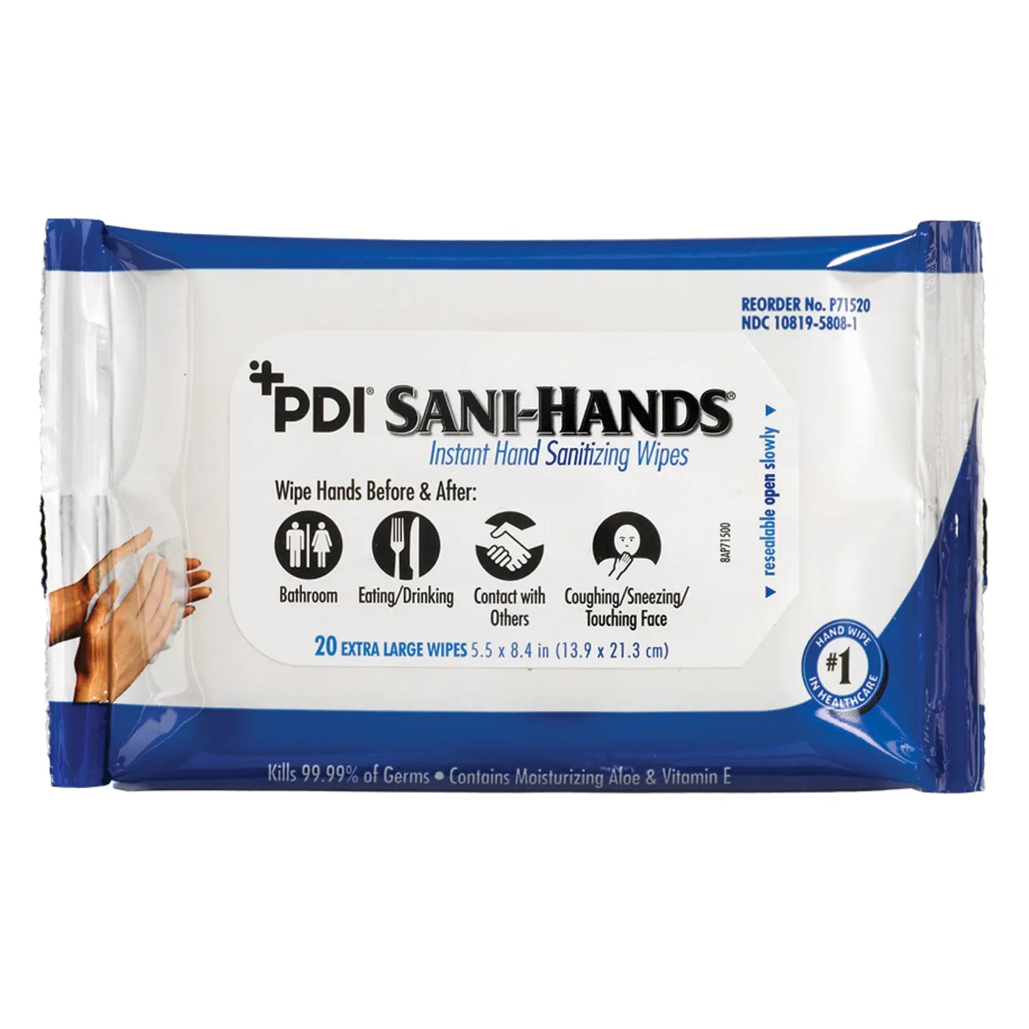 PDI P71520 SANI-HANDS BEDSIDE PACK Bedside Pack, 8.4" x 5.5", 20/pk, 48 pk/cs