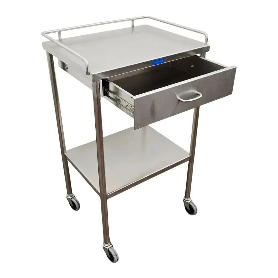 Pedigo SG-80-SS Stainless Steel Utility Cart w/ Shelf Drawer & Rail