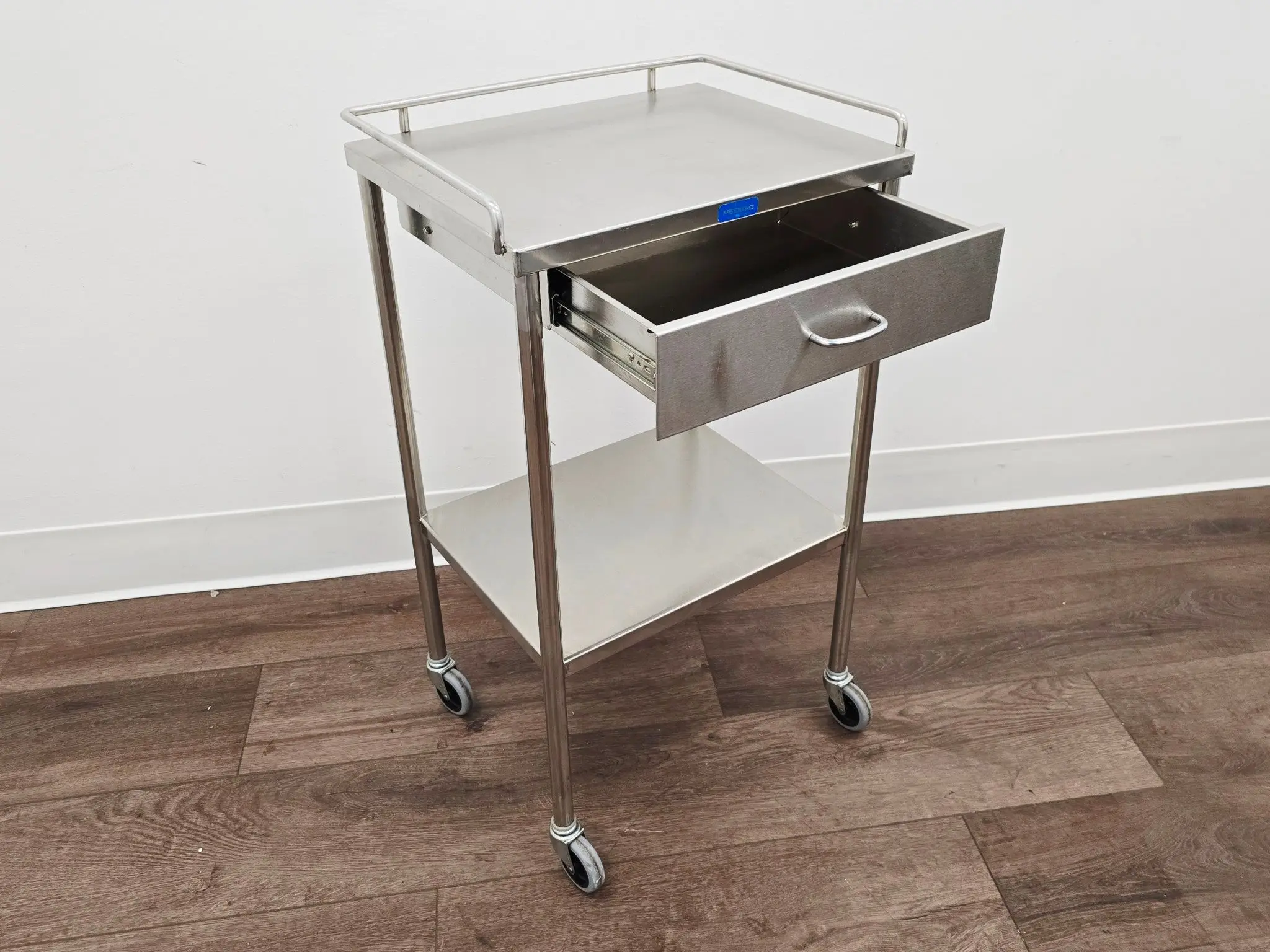 Pedigo SG-80-SS Stainless Steel Utility Cart w/ Shelf Drawer & Rail - Image 2