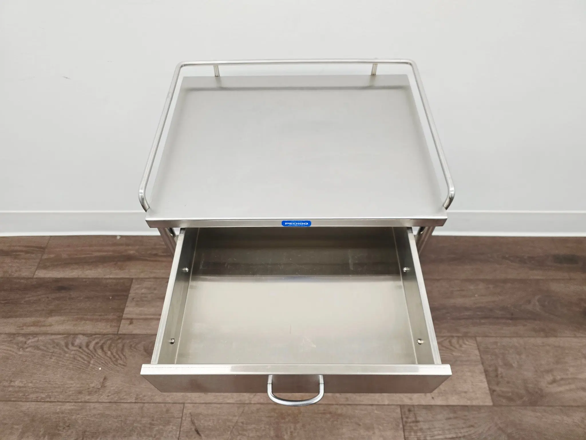 Pedigo SG-80-SS Stainless Steel Utility Cart w/ Shelf Drawer & Rail - Image 6