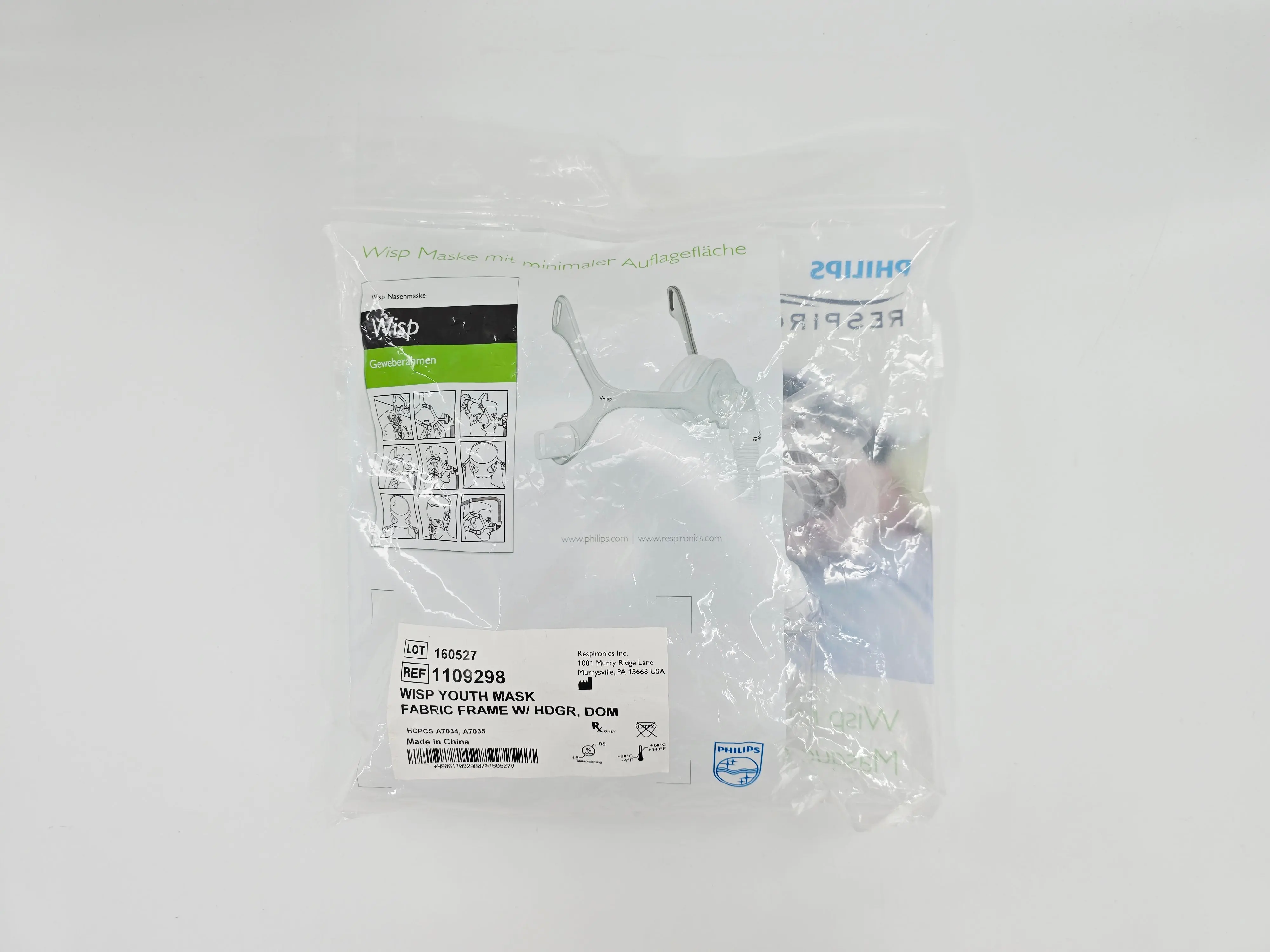Philips 1109298 Respironics Wisp Nasal Mask w/ Headgear Fabric Frame Youth - Image 2