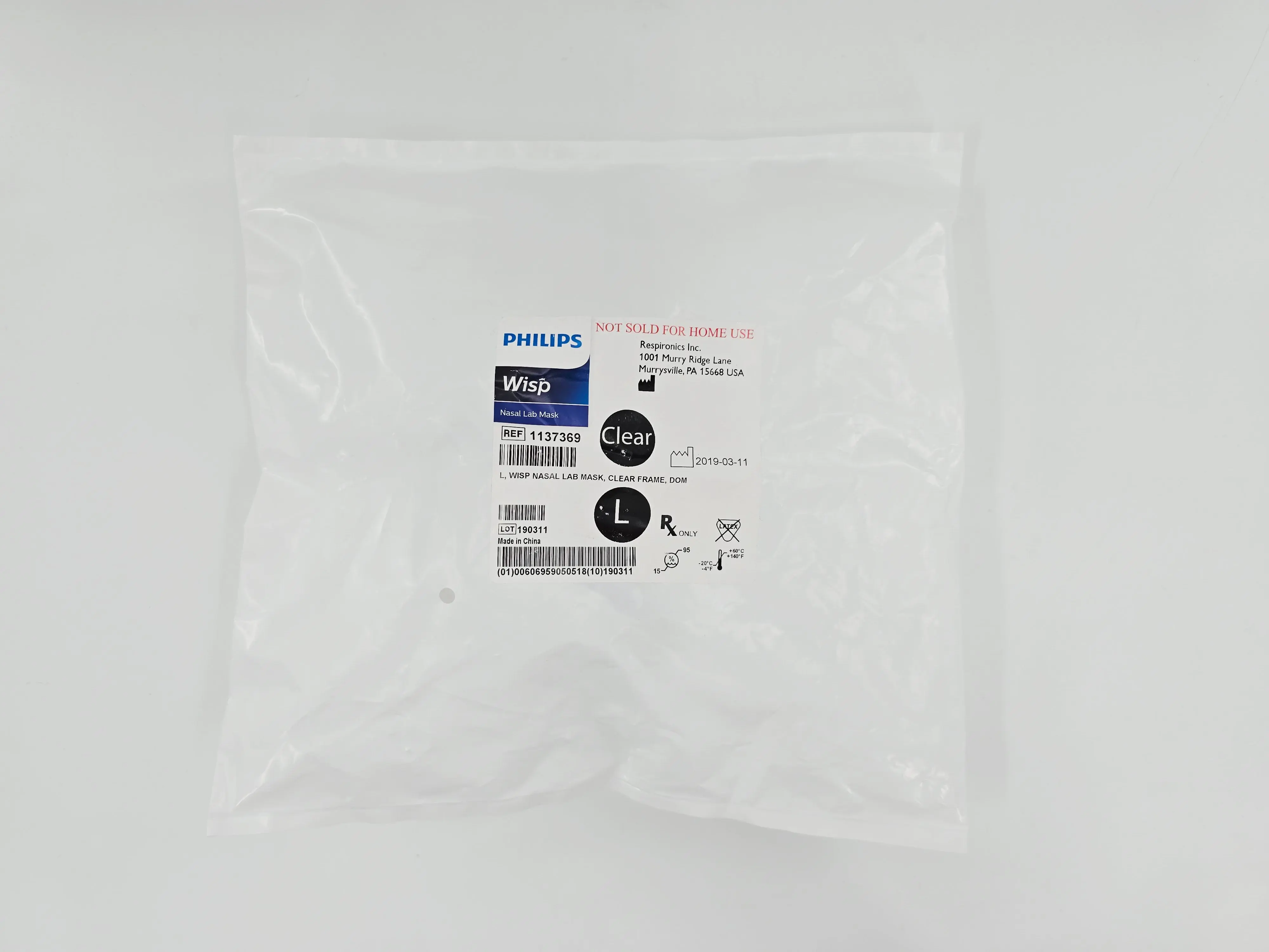 Philips 1137369 Respironics Wisp Nasal Lab Mask Clear Frame Large - Image 2