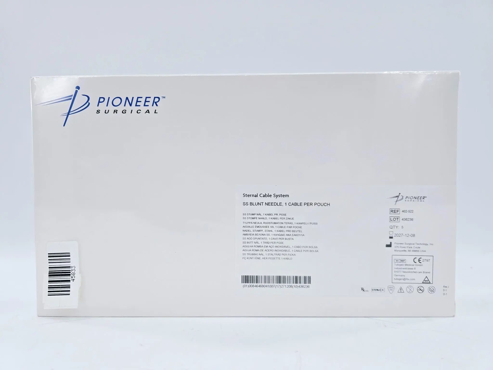 Pioneer Surgical 402-522 Sternal Cable System SS Blunt Needle 1 Cable per Pouch BX/5 - Image 2