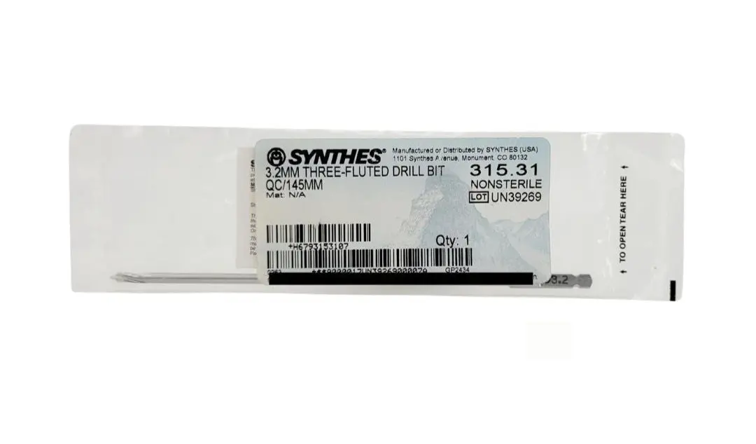 Synthes 315.31 Three Fluted Drill Bit 3.2mm Quick Connect 6"