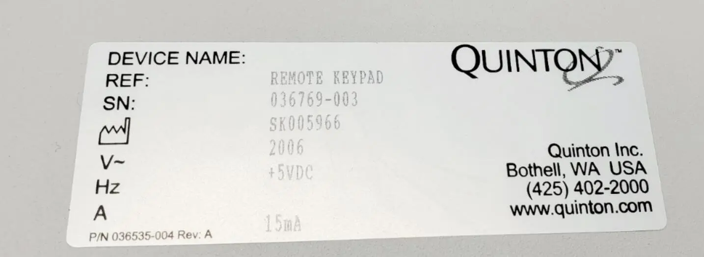 Quinton 036535-004 Rev A Cardiac Science Q-Stress Remote Keypad - Image 2