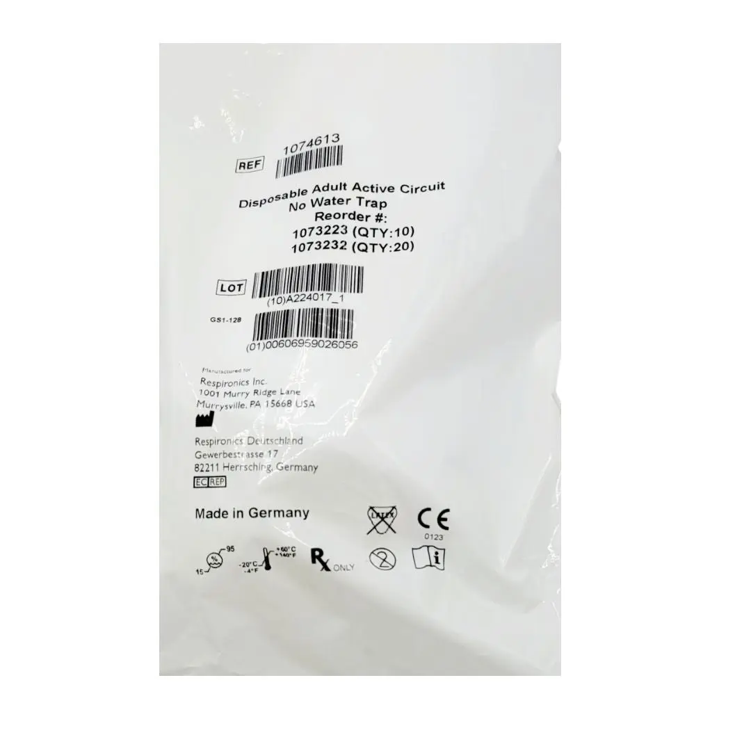 Respironics 1074627 Disposable Adult Active Circuit No Water Trap 10PK