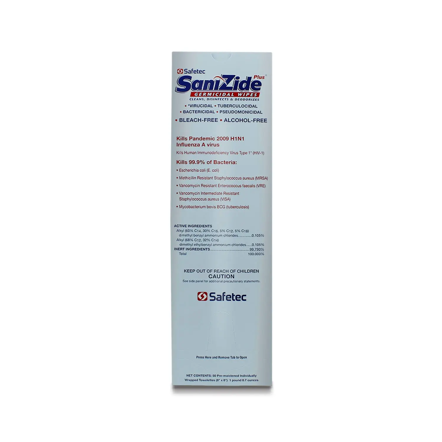 SAFETEC 34826 SANIZIDE PLUS GERMICIDAL WIPES SaniZide Plus, Wipes, 50/bx, 6 bx/cs