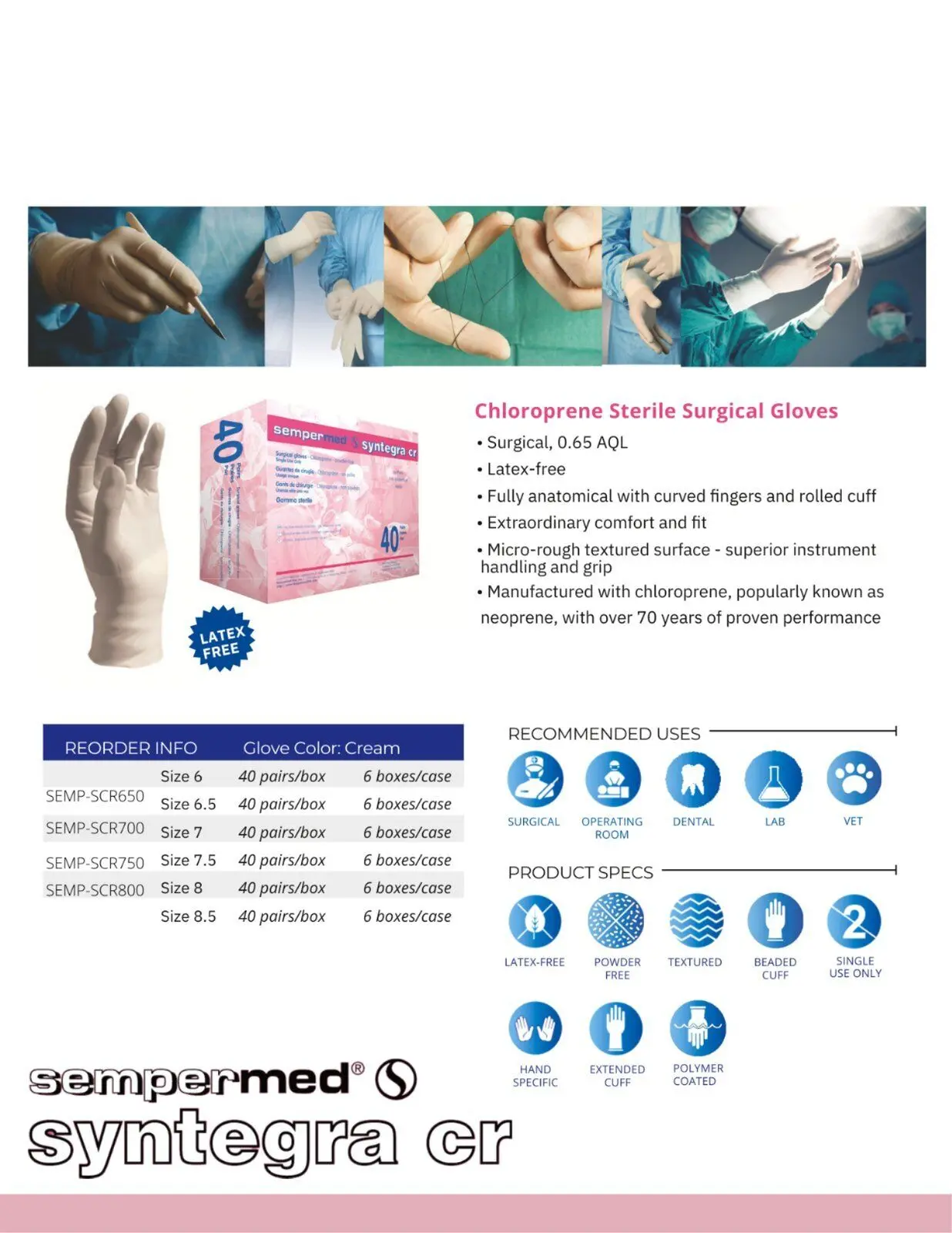 Sempermed Chloroprene Surgical Gloves Latex Free Size's 6.5, 7, 7.5, 8 Box of 40 - Image 3