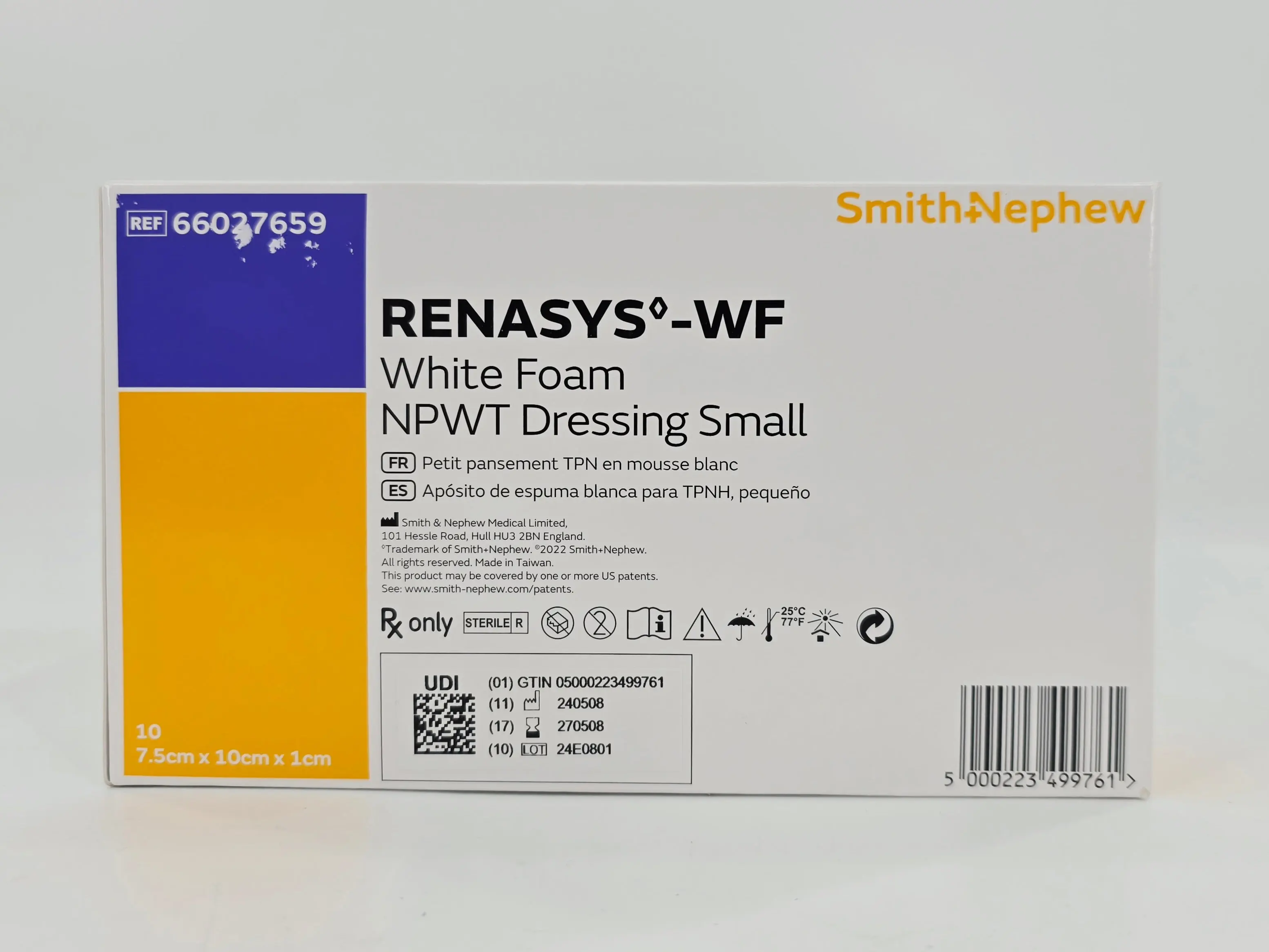 Smith & Nephew 66027659 RENASYS-WF White Foam NPWT Dressing Small 7.5cm x 10cm x 1cm BX/10 - Image 3