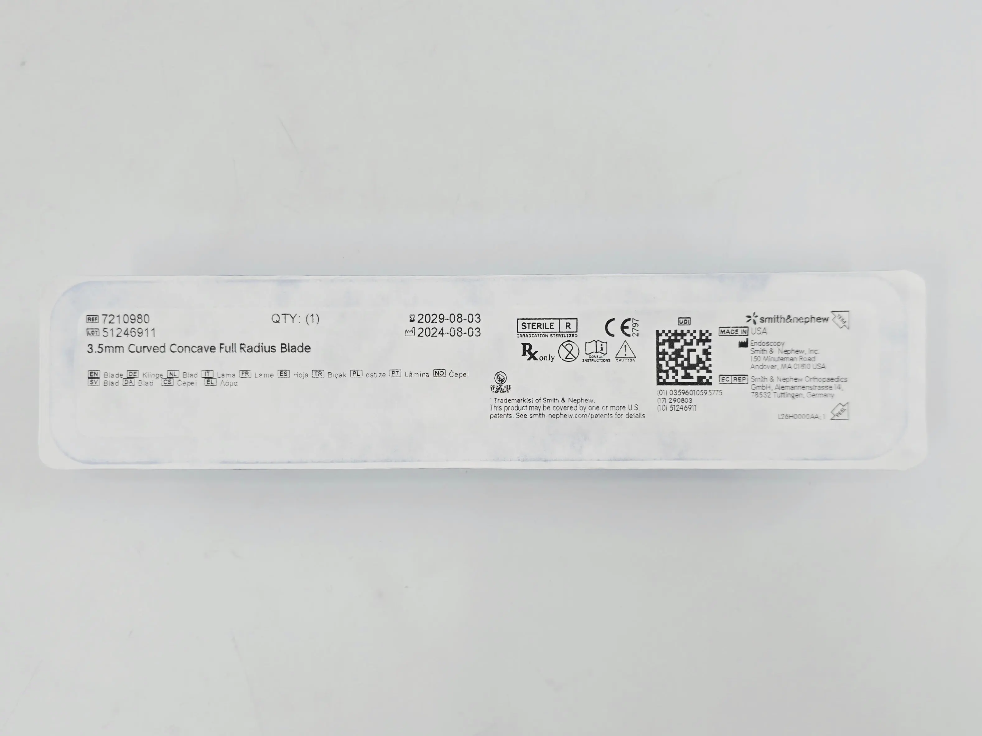 Smith & Nephew 7210980 DYONICS 3.5mm Arthroscopic Surgery Blades Curved Concave Full Radius Blade 1/EA - Image 2