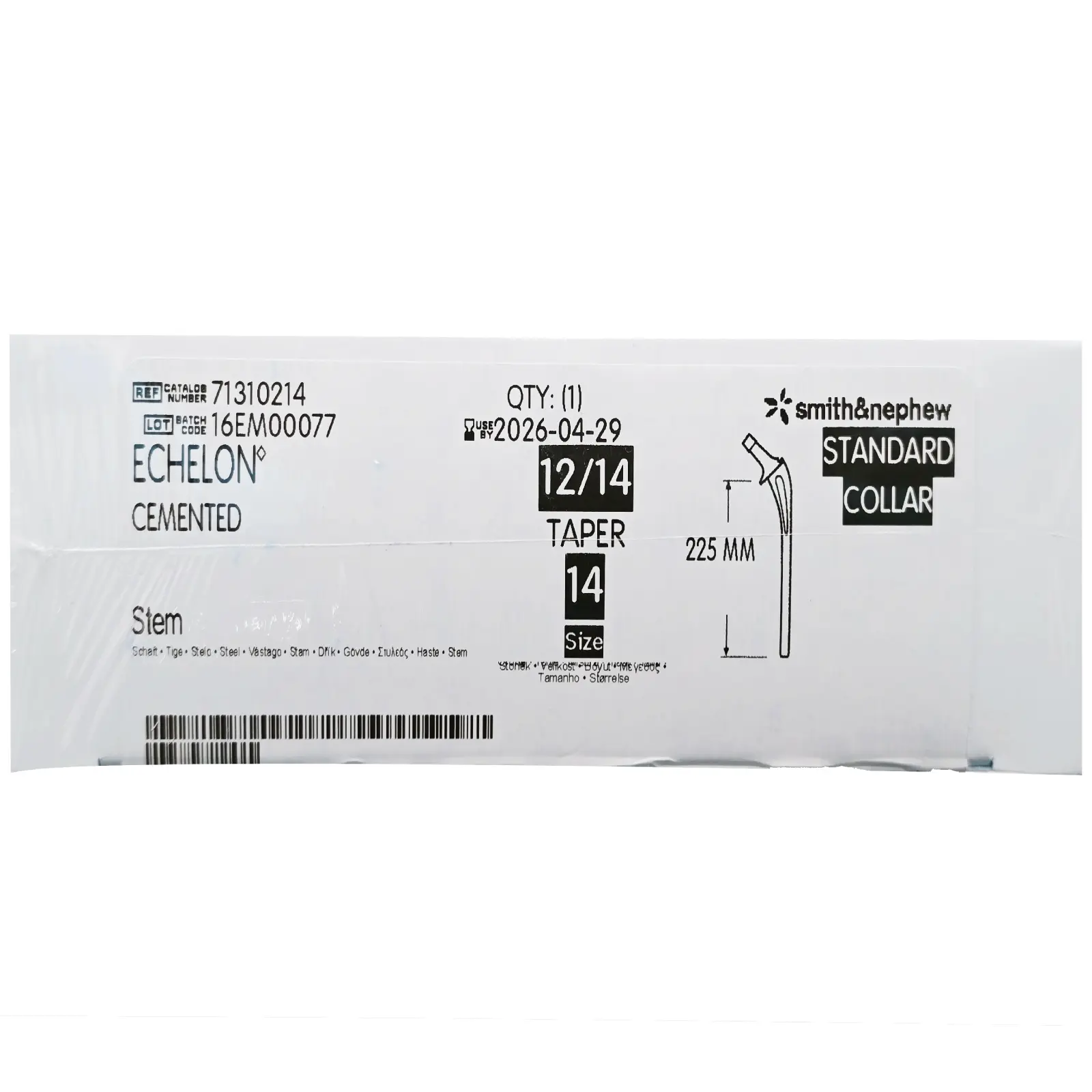 Smith & Nephew 71310214 Echelon 225mm Cemented Femoral Component Size 14