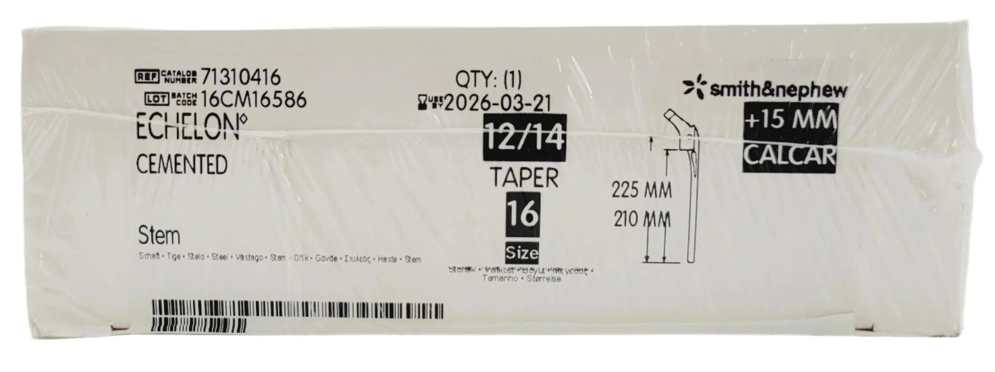 Smith & Nephew 71310416 Echelon 225mm Cemented Femoral Component Size 16