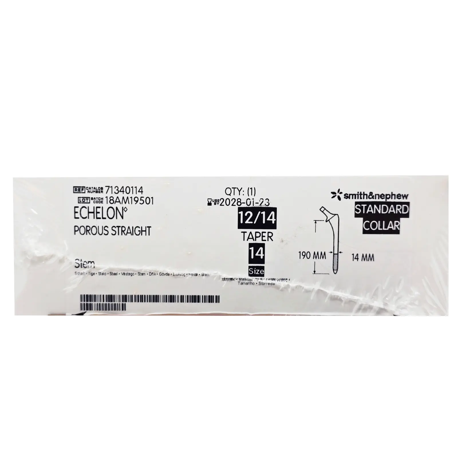 Smith & Nephew 71340114 Echelon 190mm Porous Femoral Component Size 14