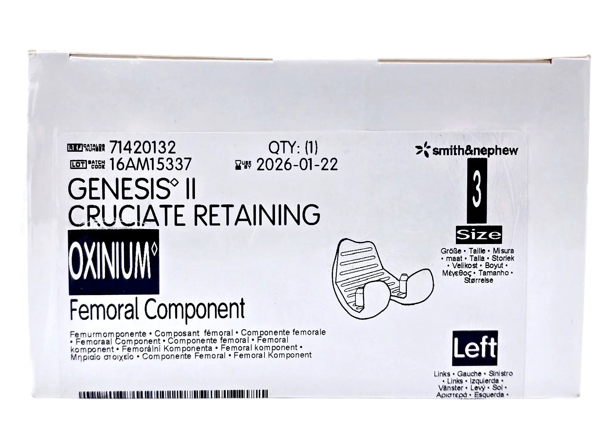 Smith & Nephew 71420132 Genesis II Oxinium Femoral Size 3 Left