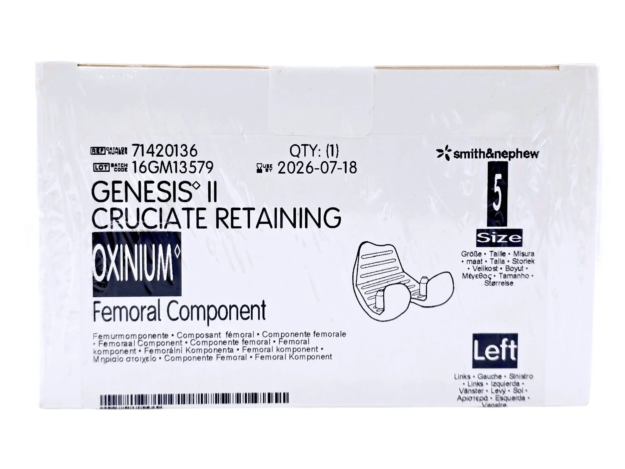 Smith & Nephew 71420136 Genesis II Left Oxinium Femoral Size 5