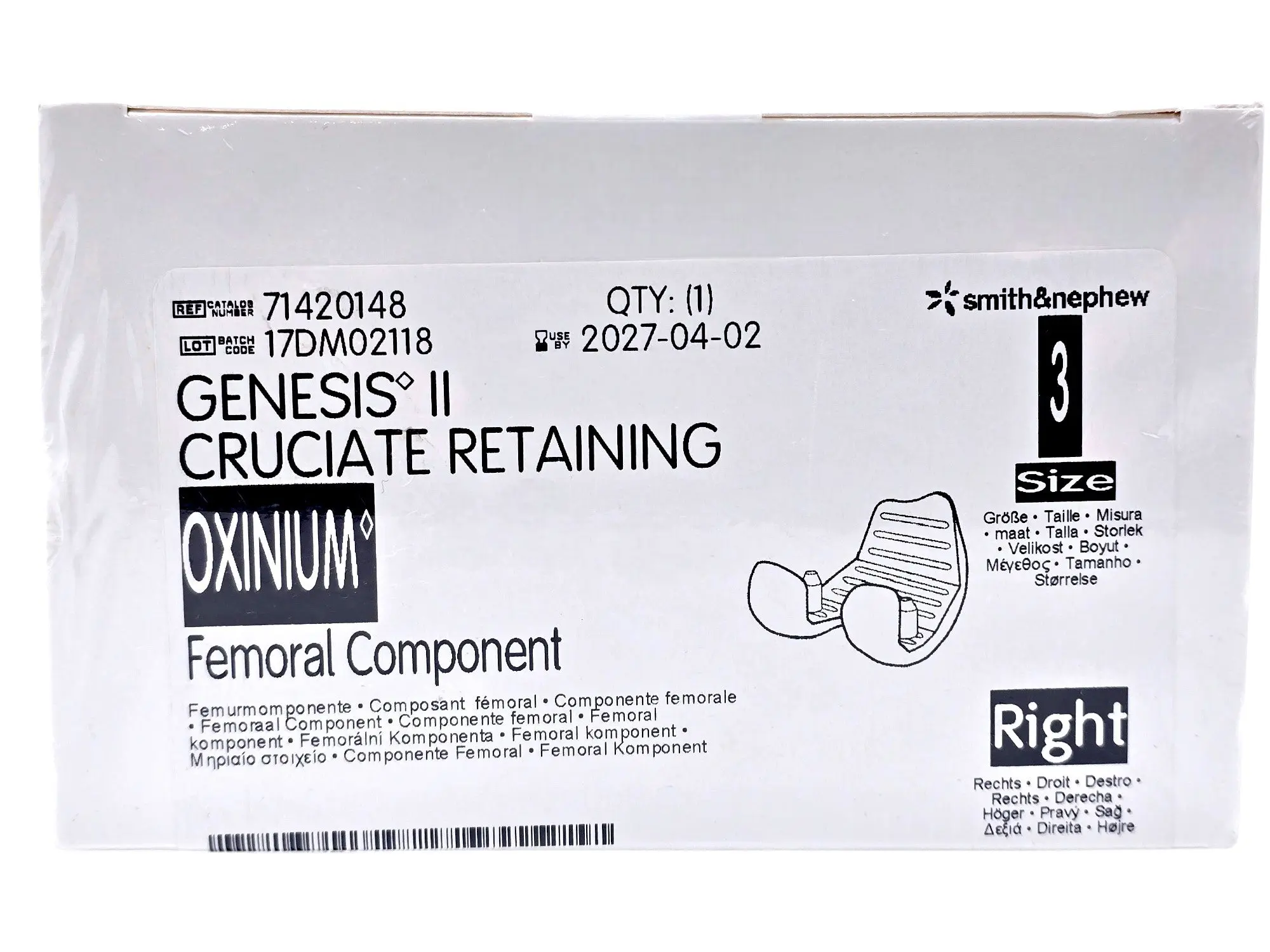 Smith & Nephew 71420148 Genesis II Oxinium Femoral Size 3 Right - Image 2