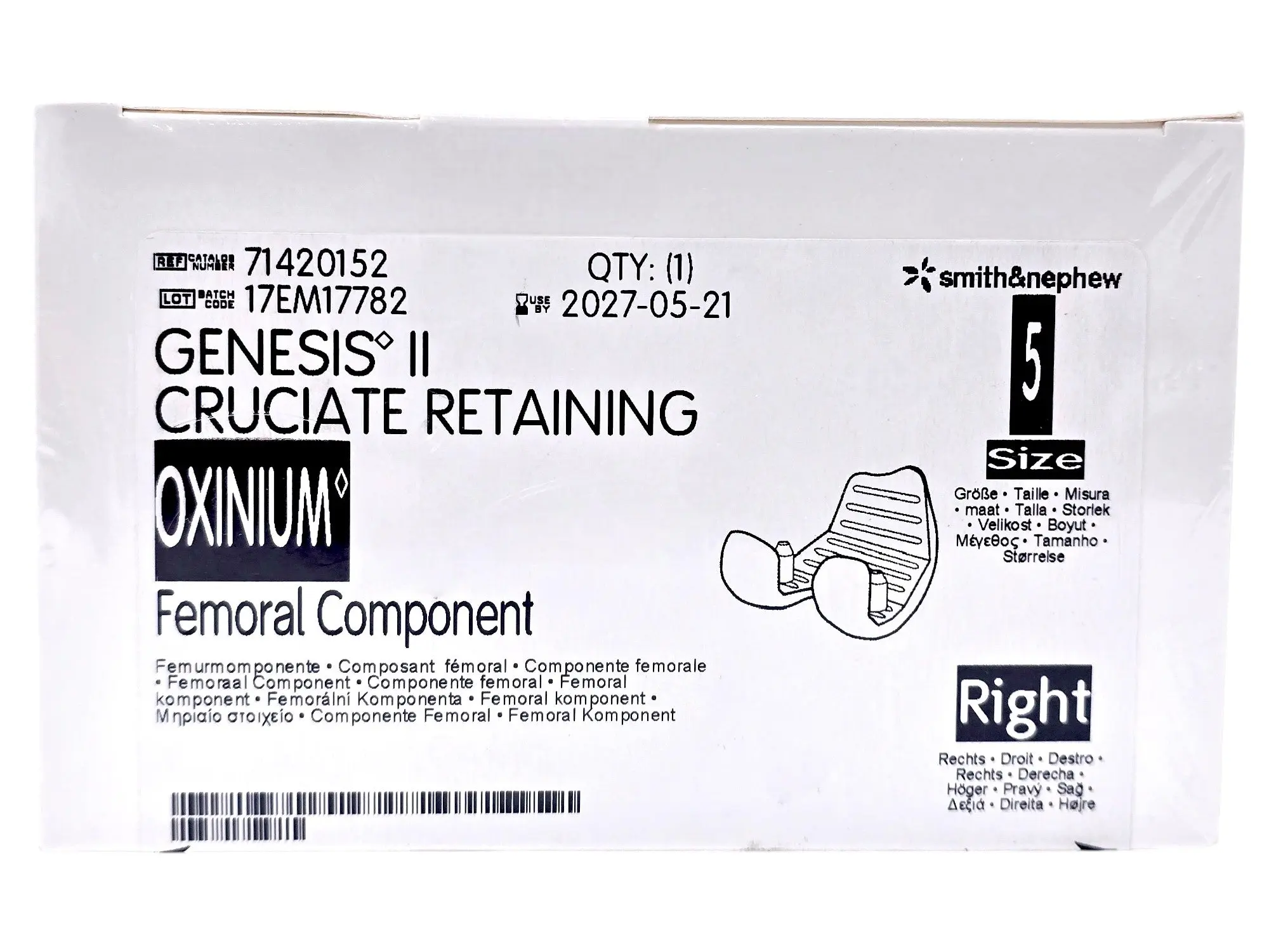 Smith & Nephew 71420152 Genesis II Oxinium Femoral Size 5 Right