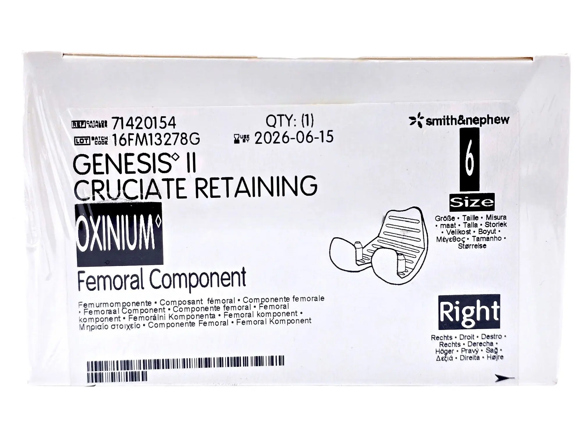 Smith & Nephew 71420154 Genesis II Oxinium Femoral Size 6 Right - Image 2