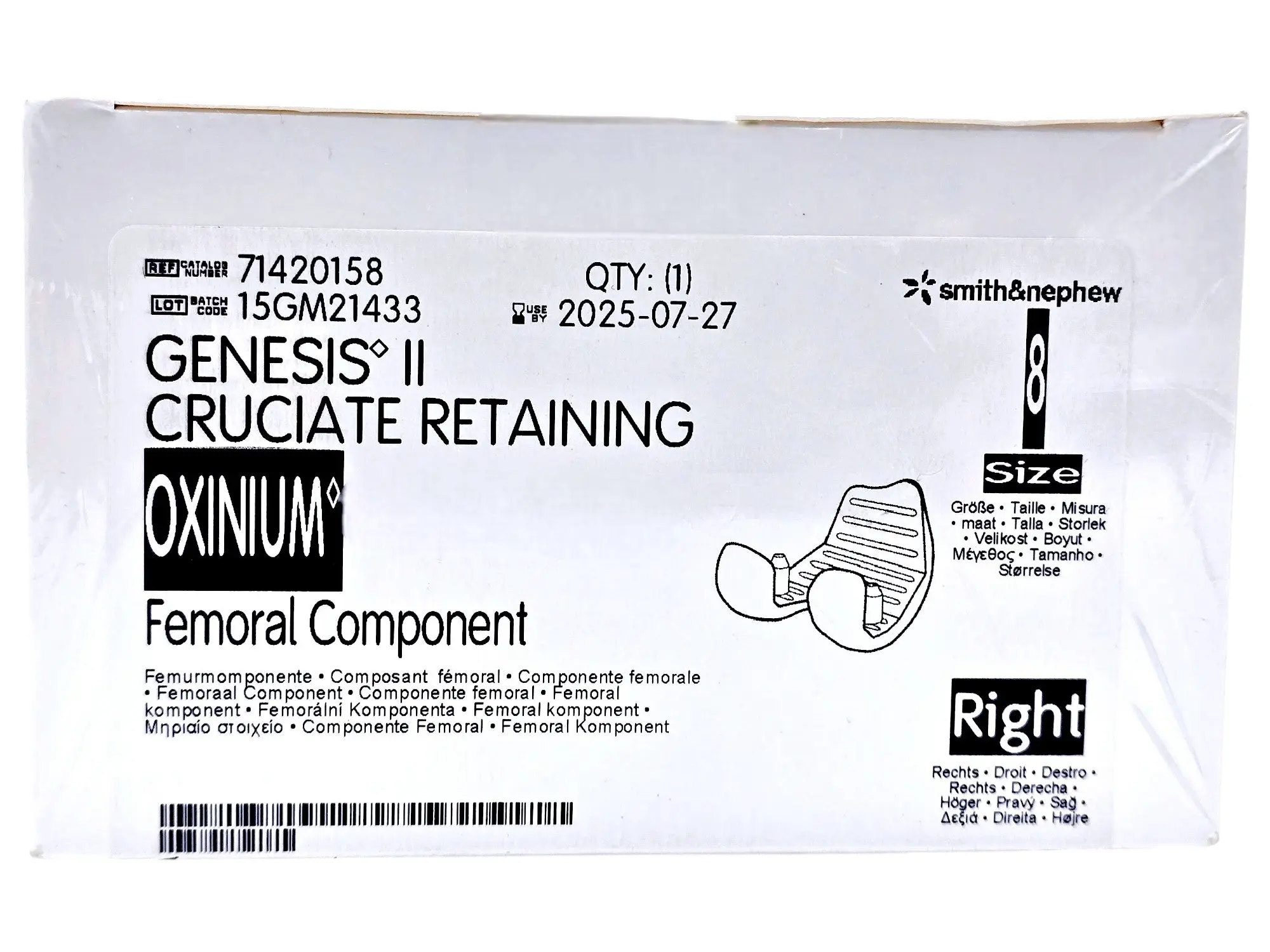 Smith & Nephew 71420158 Genesis II Oxinium Femoral Size 8 Right