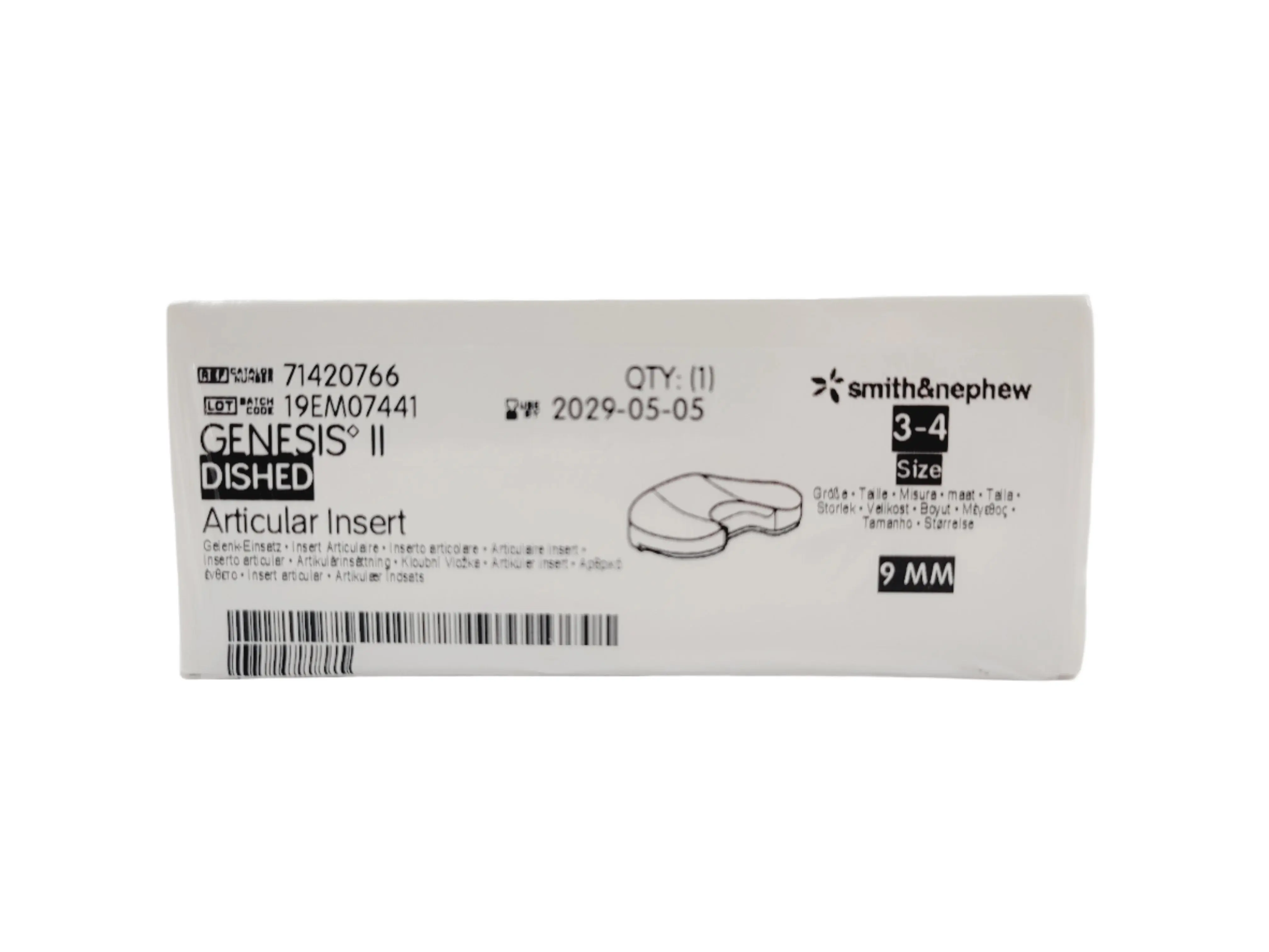 Smith & Nephew 71420766 Genesis II 9mm Dished Articular Insert Size 3-4