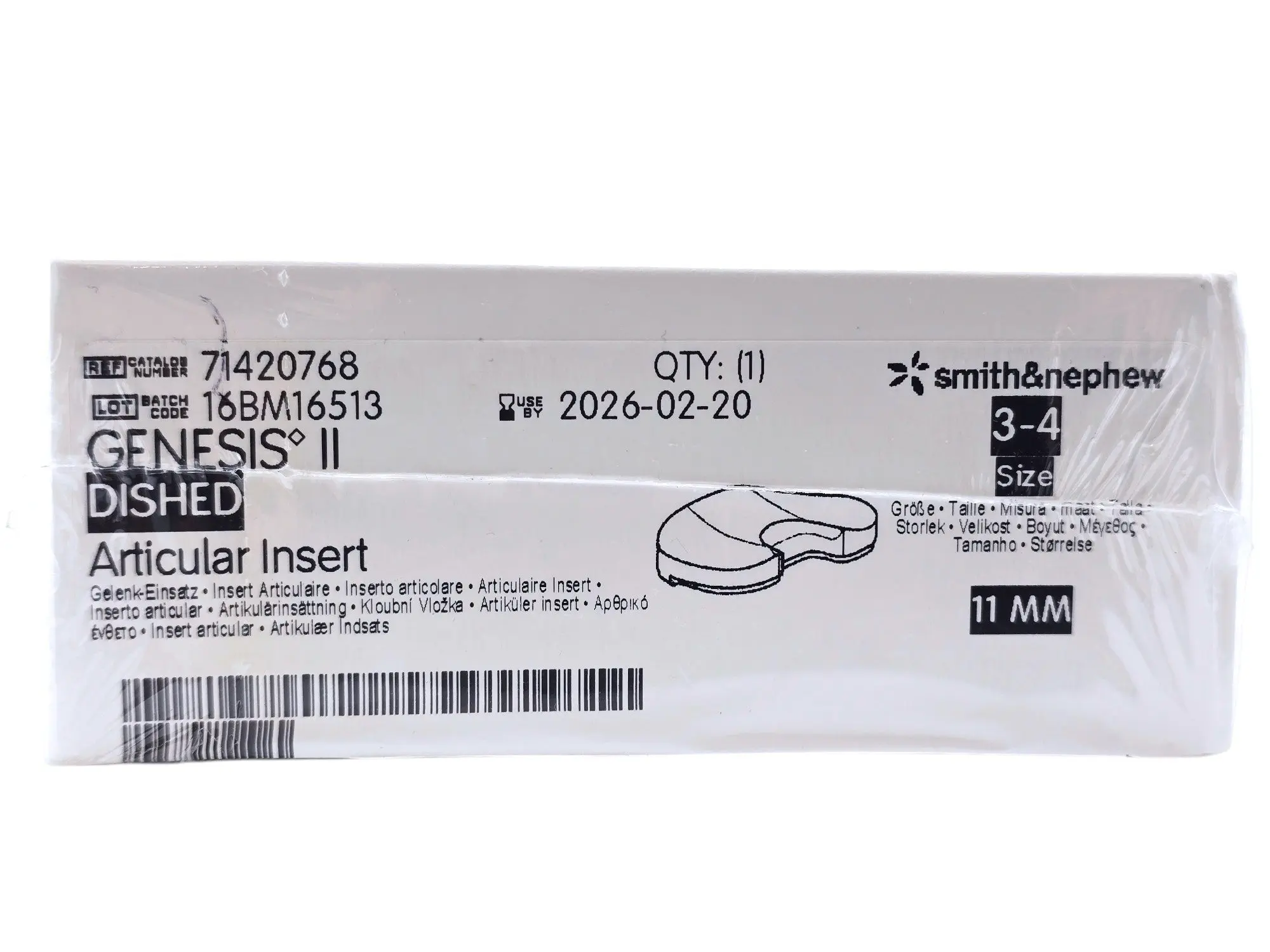 Smith & Nephew 71420768 Genesis II 11mm Dished Articular Insert Size 3-4