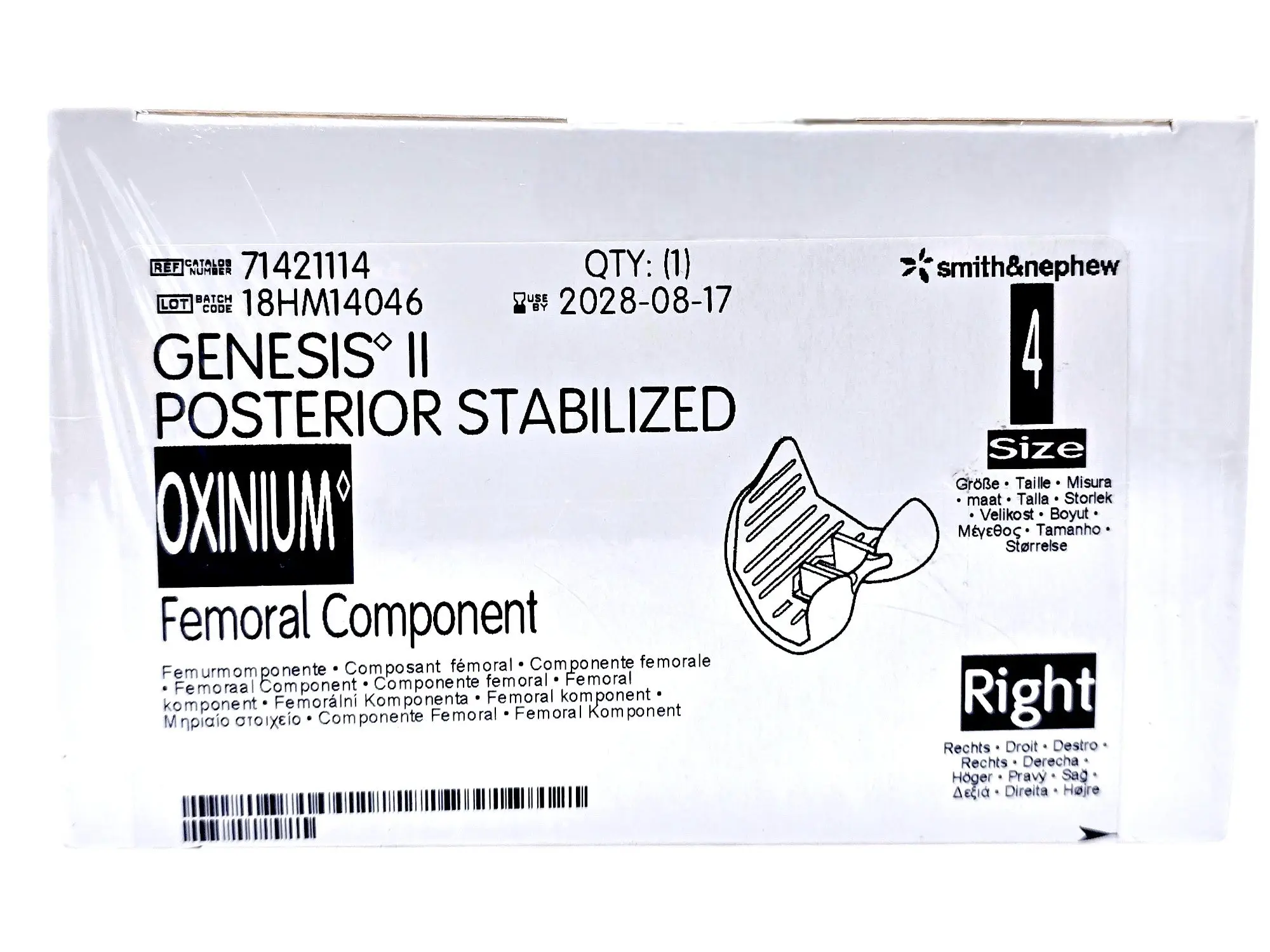 Smith & Nephew 71421114 Genesis II Oxinium Posterior Stabilized Femoral Right Size 4