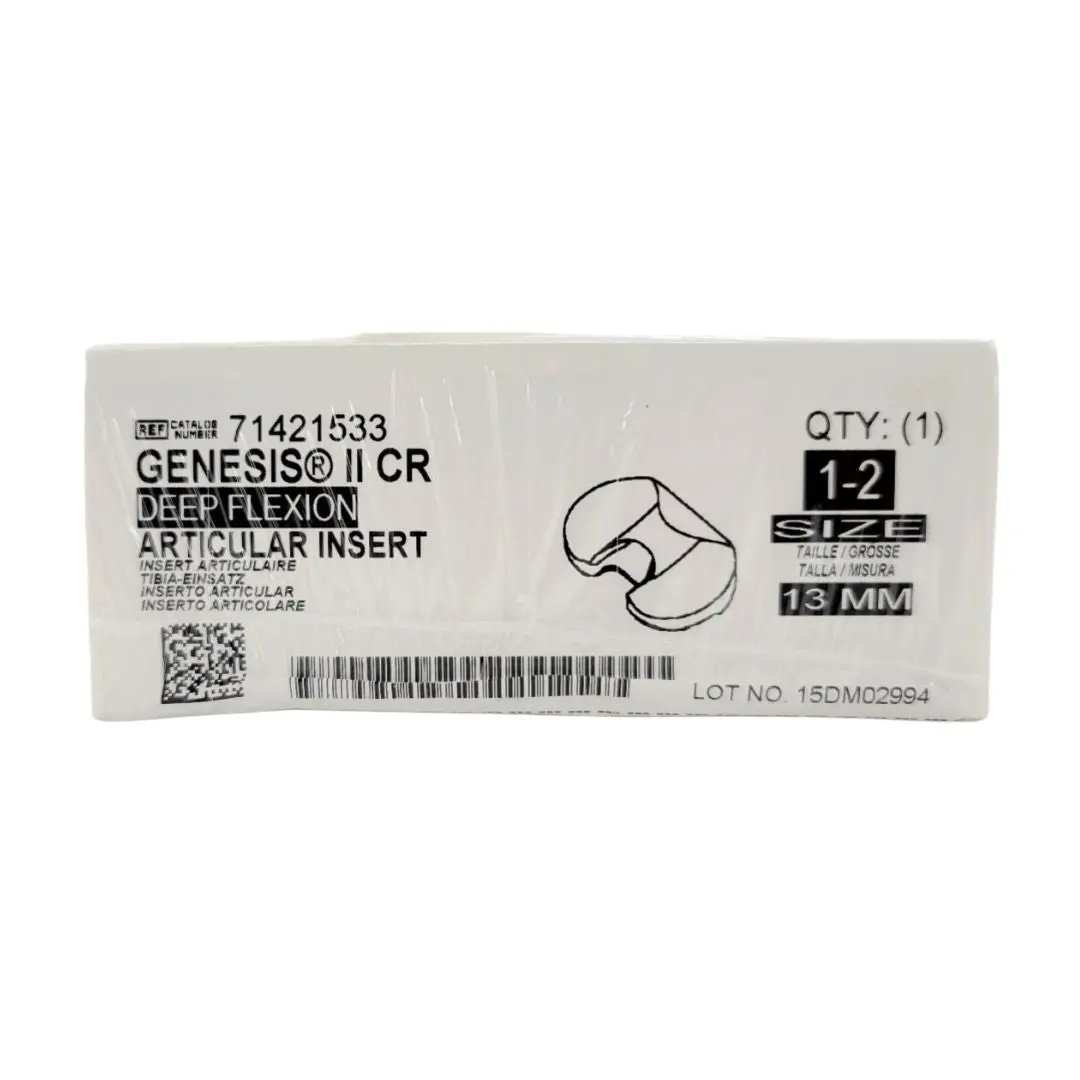 Smith & Nephew 71421533 Genesis II CR Deep Flexion Articular Insert Uncoated Knee Tibia Prosthesis Size 1-2 13mm
