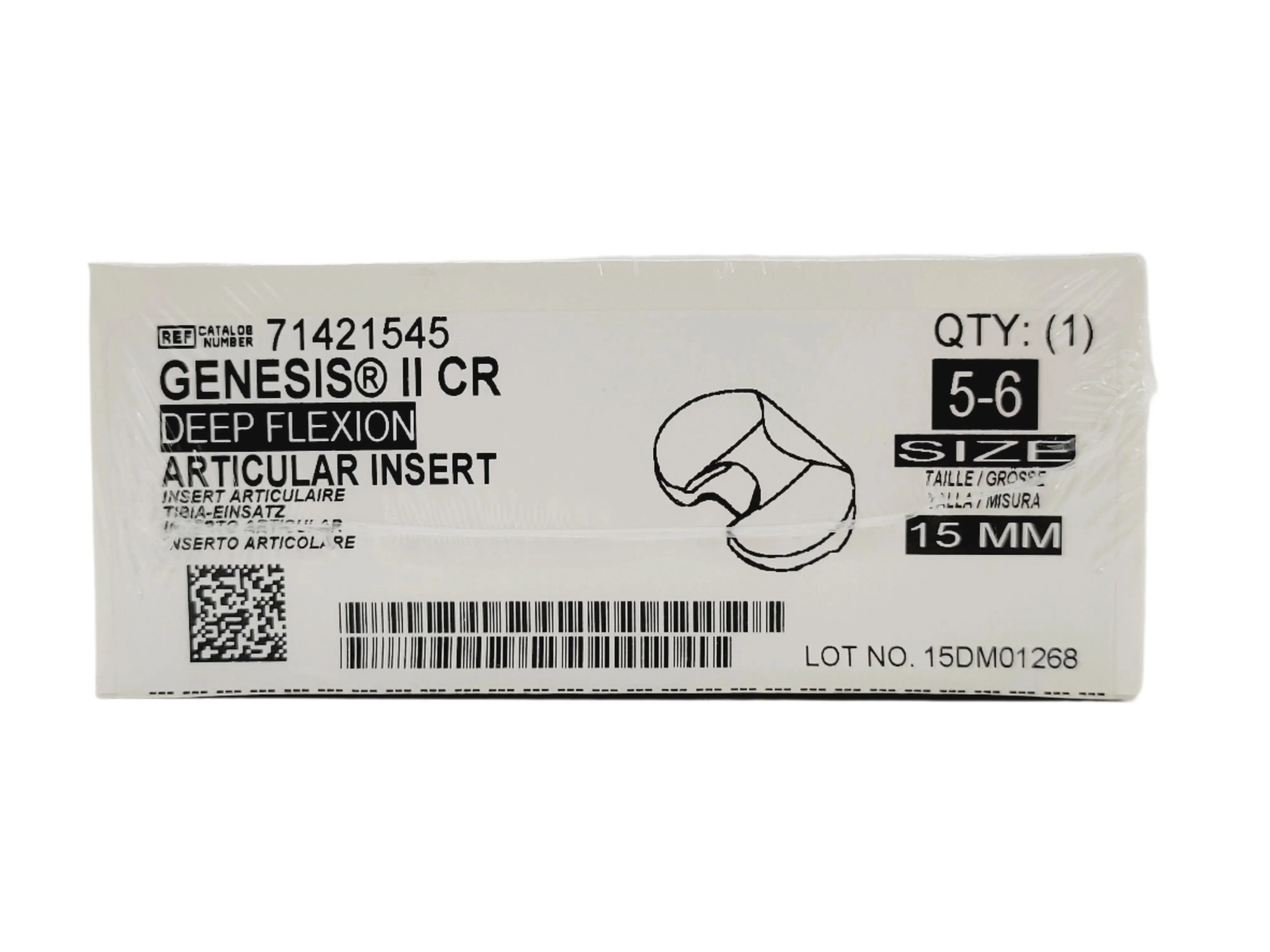 Smith & Nephew 71421545 Genesis II CR Deep Flexion Articular Insert Uncoated Knee Tibia Prosthesis Size 5-6 15mm