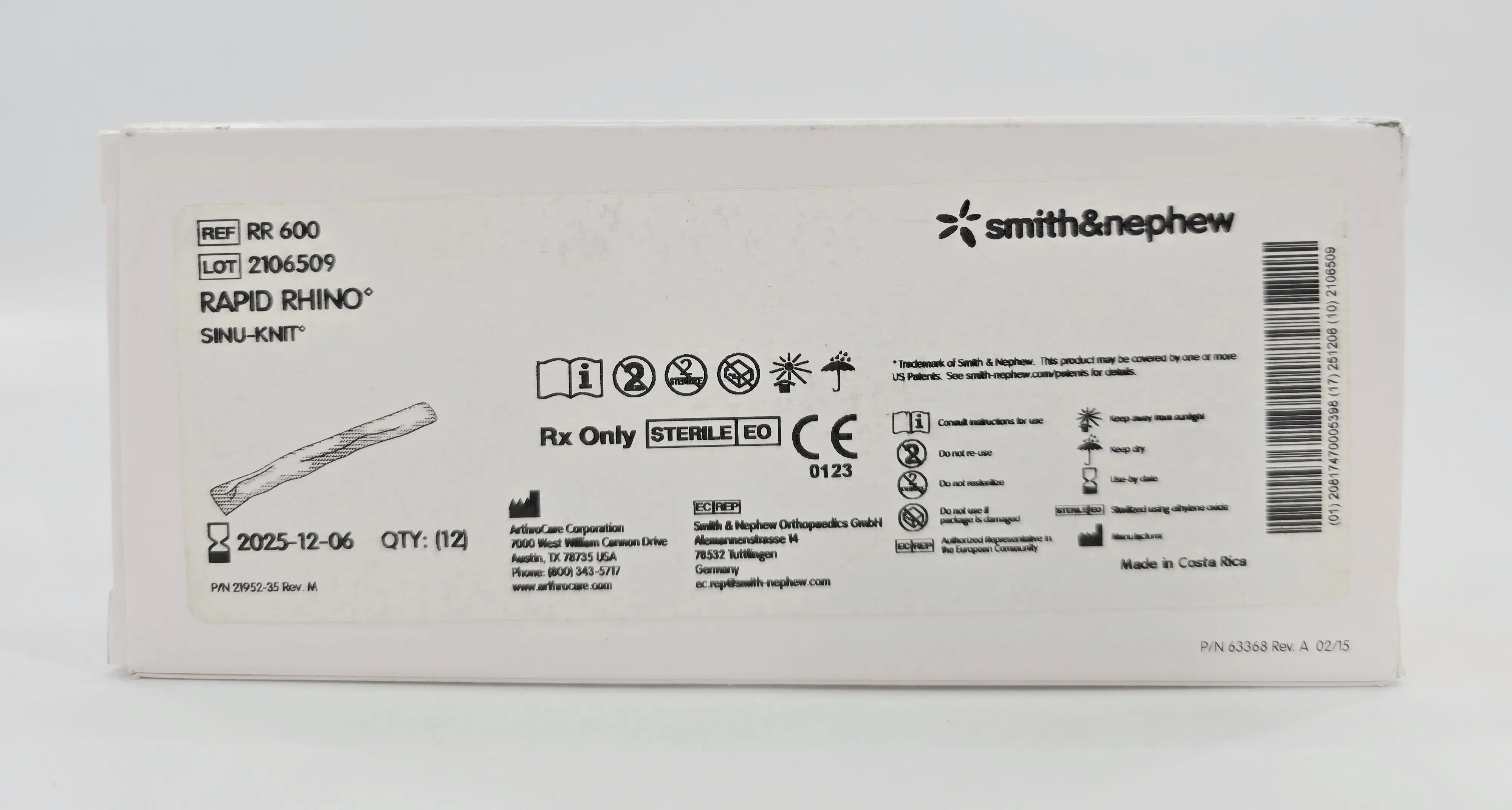Smith & Nephew RR 600 RAPID RHINO SINU-KNIT Dissolvable Nasal Dressing BX/12 - Image 3