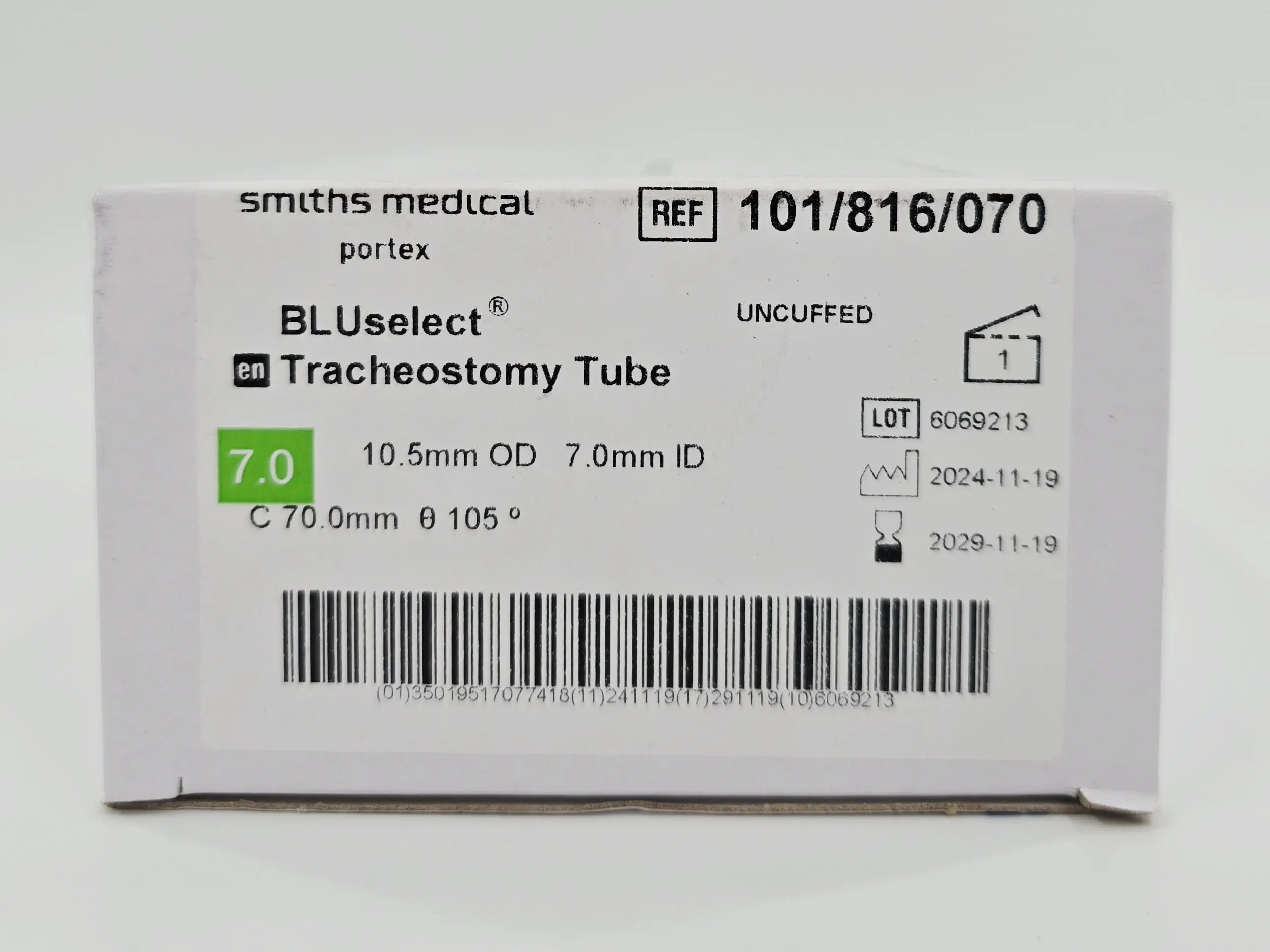Smiths Medical 101/816/070 Portex BLUselect Tracheostomy Tube Uncuffed 7.0mm ID - Image 2