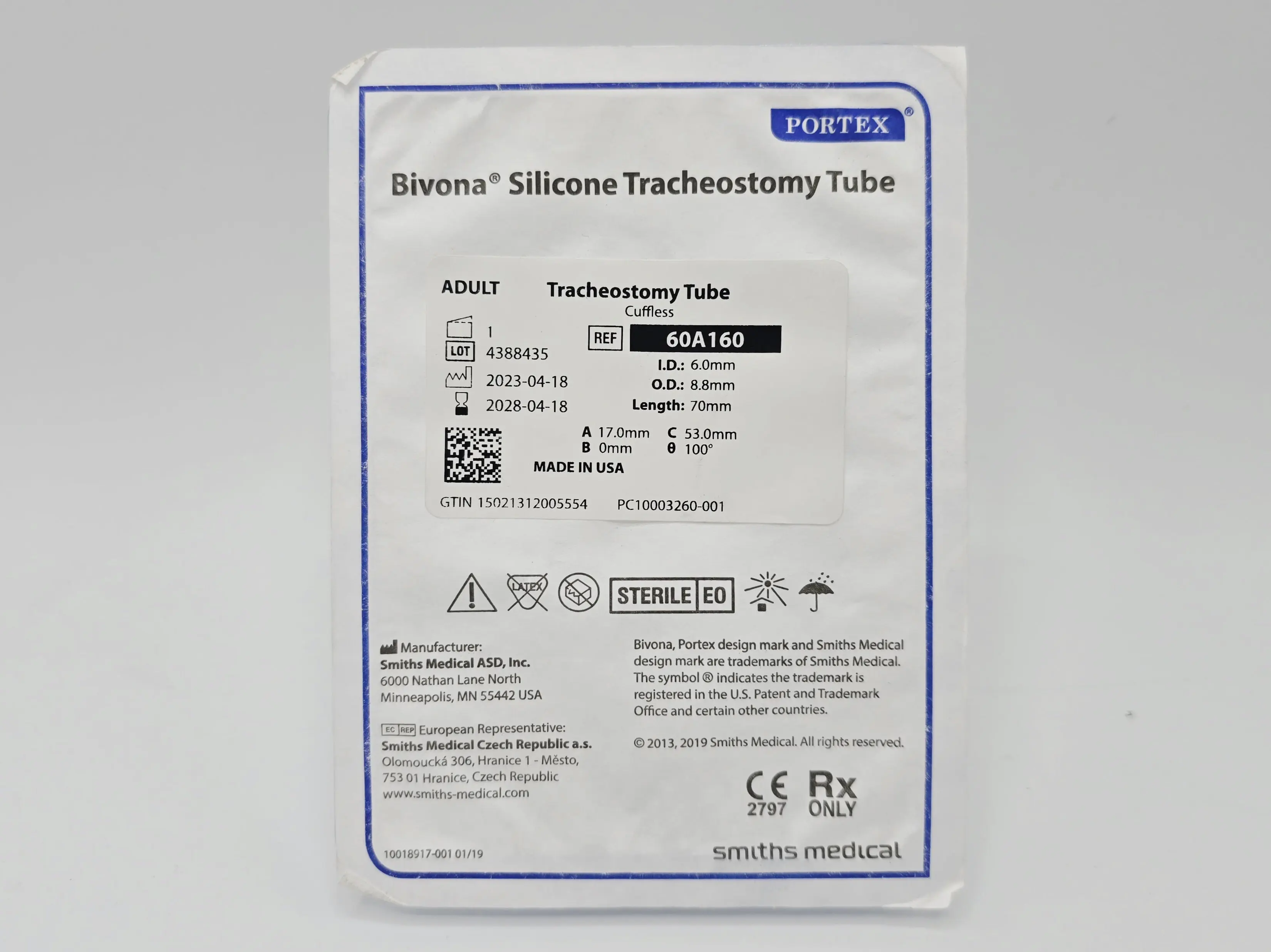 Smiths Medical 60A160 Portex Bivona Adult Tracheostomy Tube Cuffless - Image 2