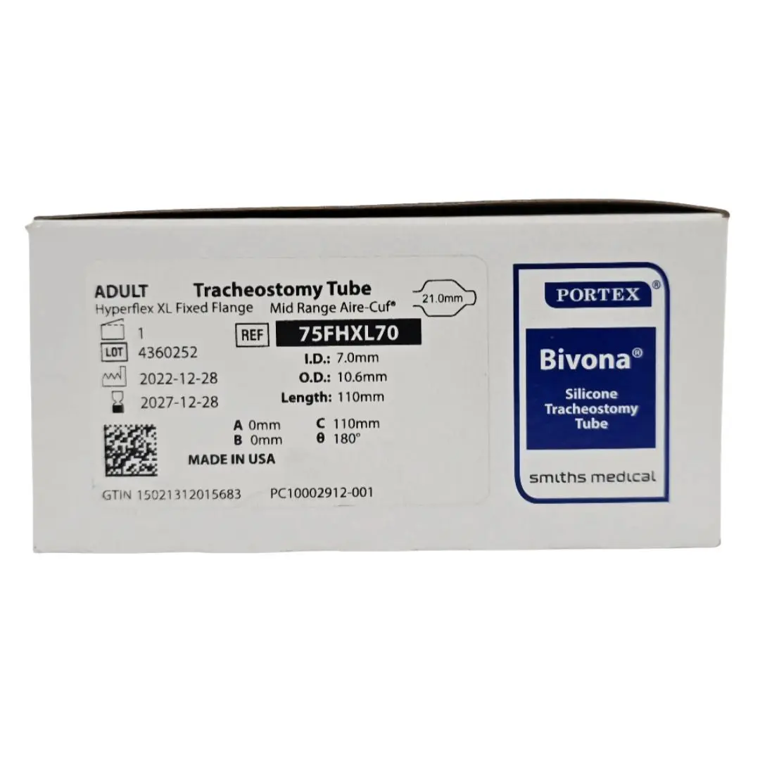Smiths Medical 75FHXL70 Portex Bivona Adult Tracheostomy Tube 21.0mm Hyperflex XL Fixed Flange Mid Range Aire-Cuf