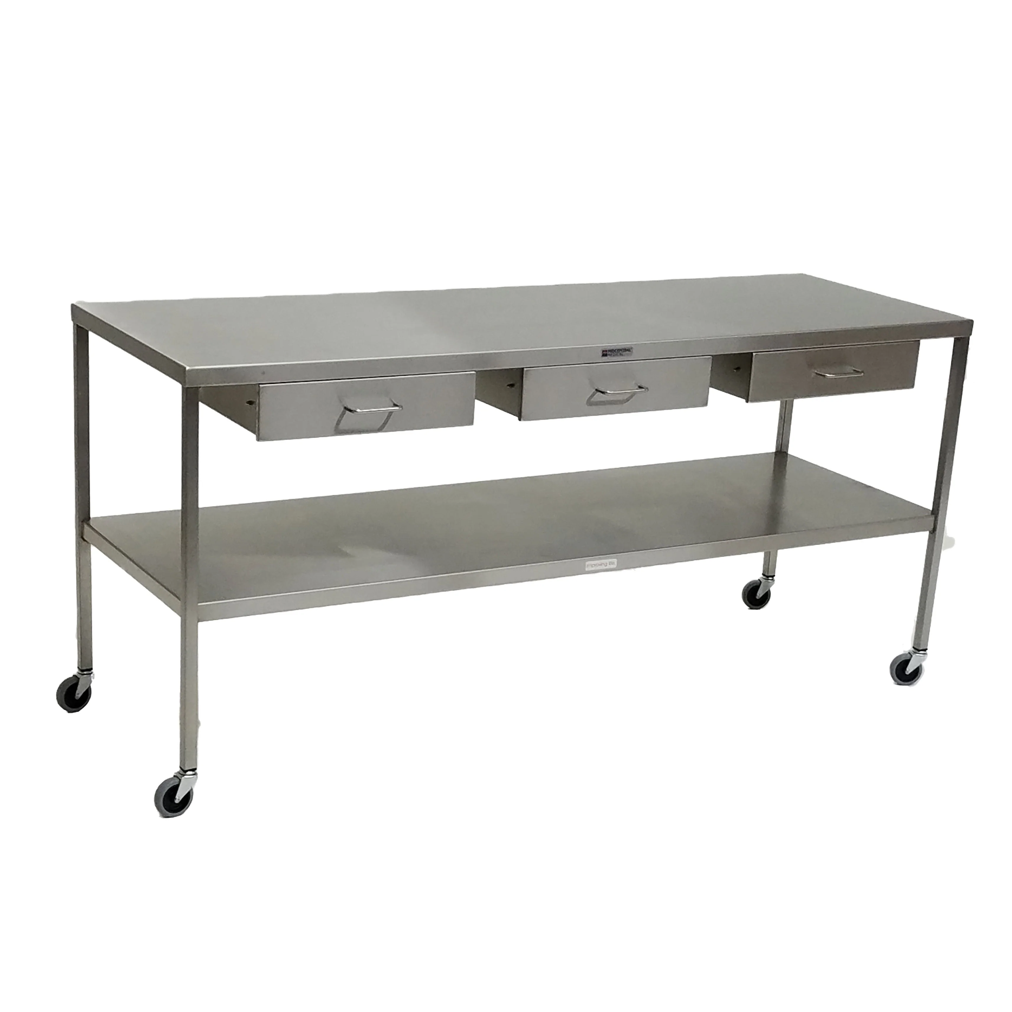 AcralMed TBL548/549 SS Instrument Table with Shelf and Drawers