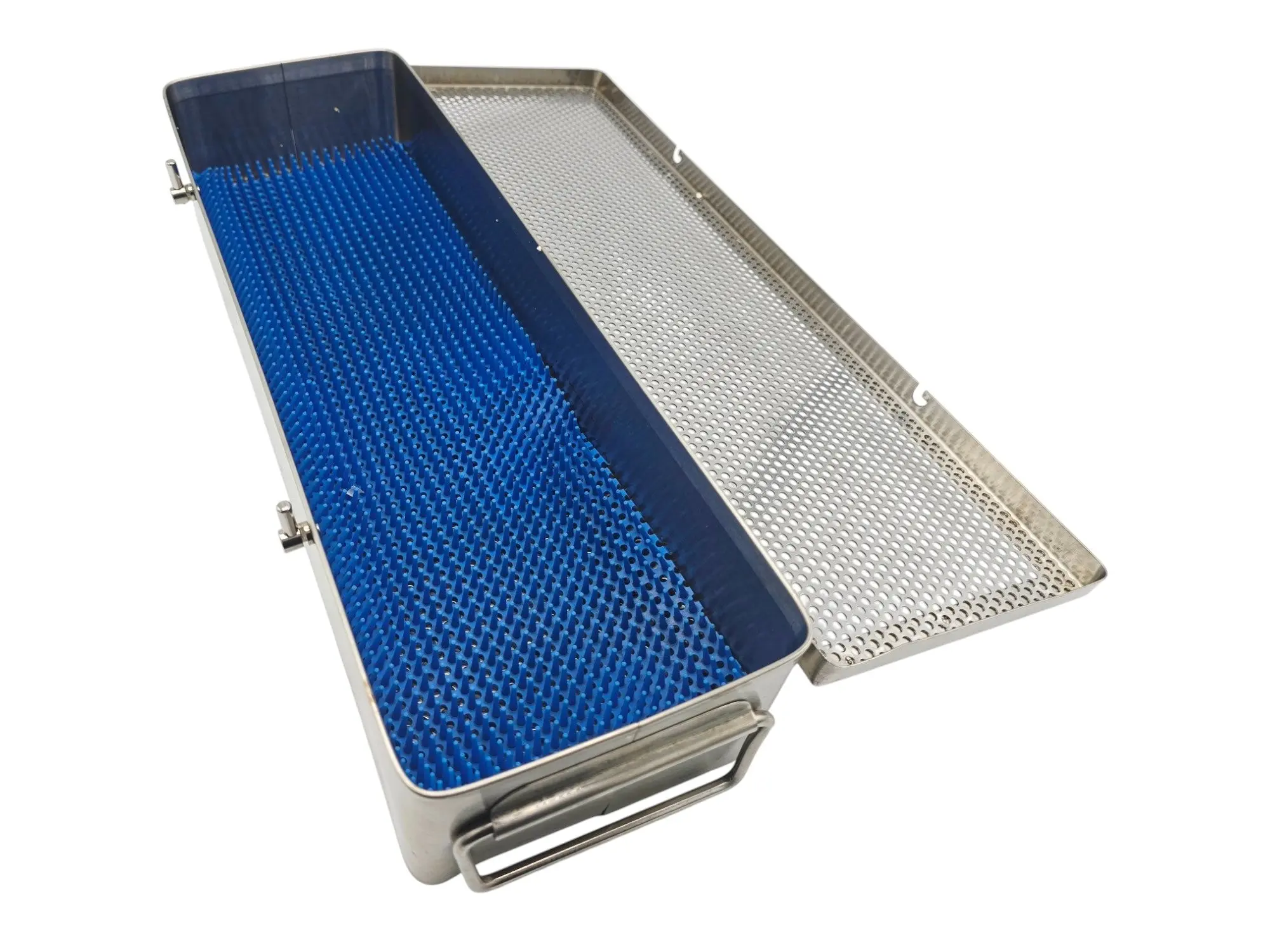 Stainless Steel Sterilization Tray 12x5x3” w/ Blue SiliconebLiner & Locking Lid - Image 2