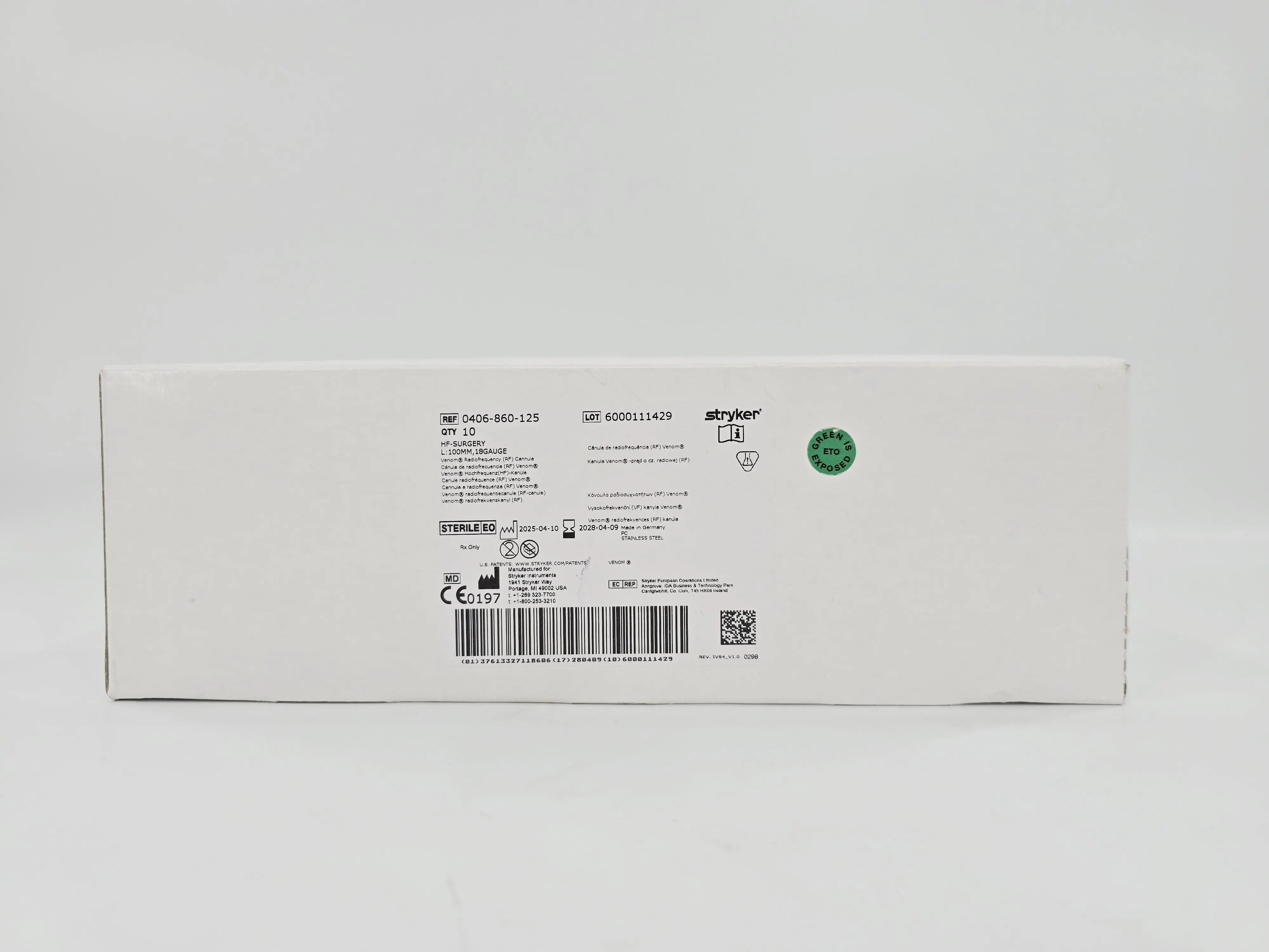 Stryker 0406-860-125 Venom Radiofrequency Cannula 18G x 100mm Length BX/10 - Image 2