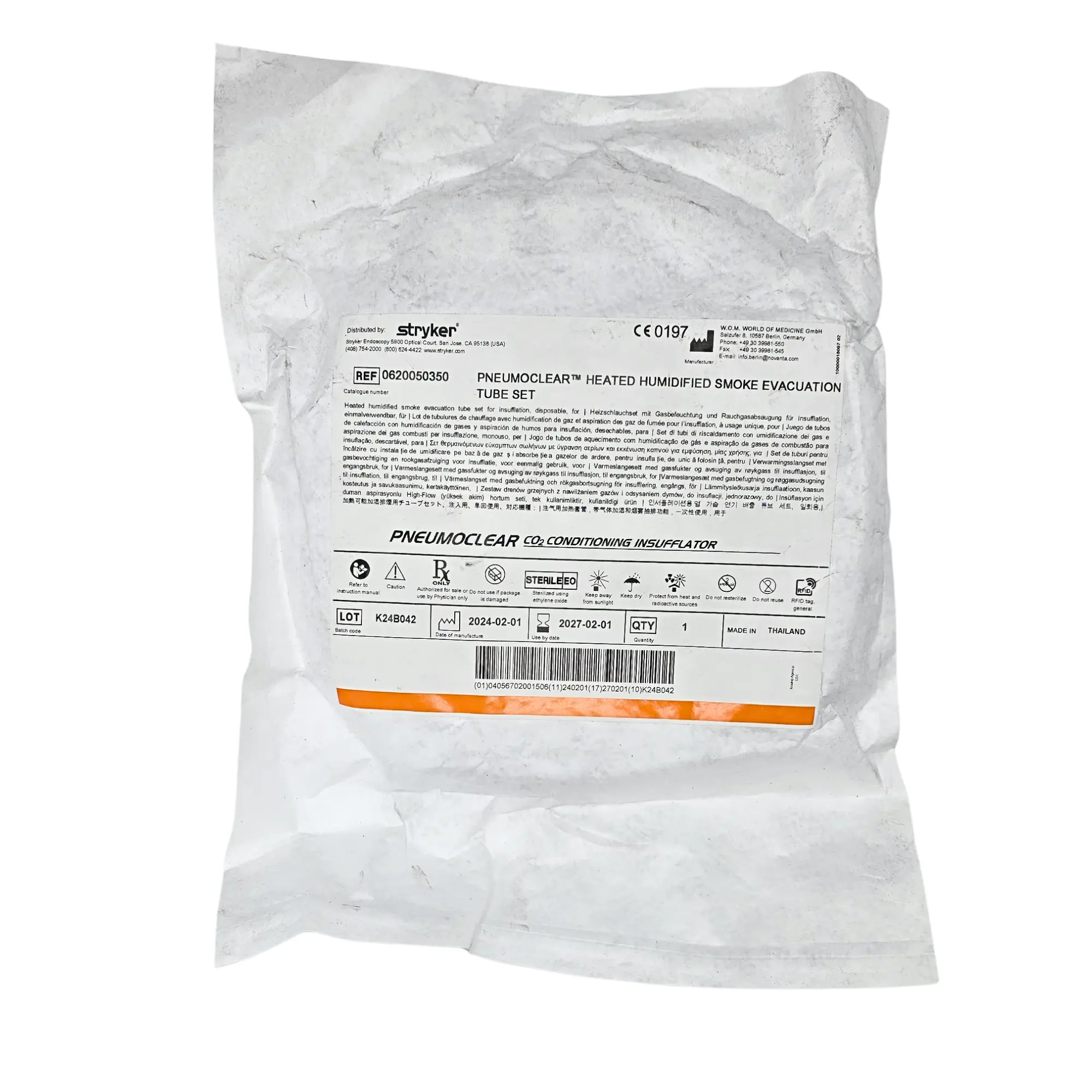 Stryker 0620050350 PneumoClear Heated Humidified Smoke Evacuation High Flow Tube Set