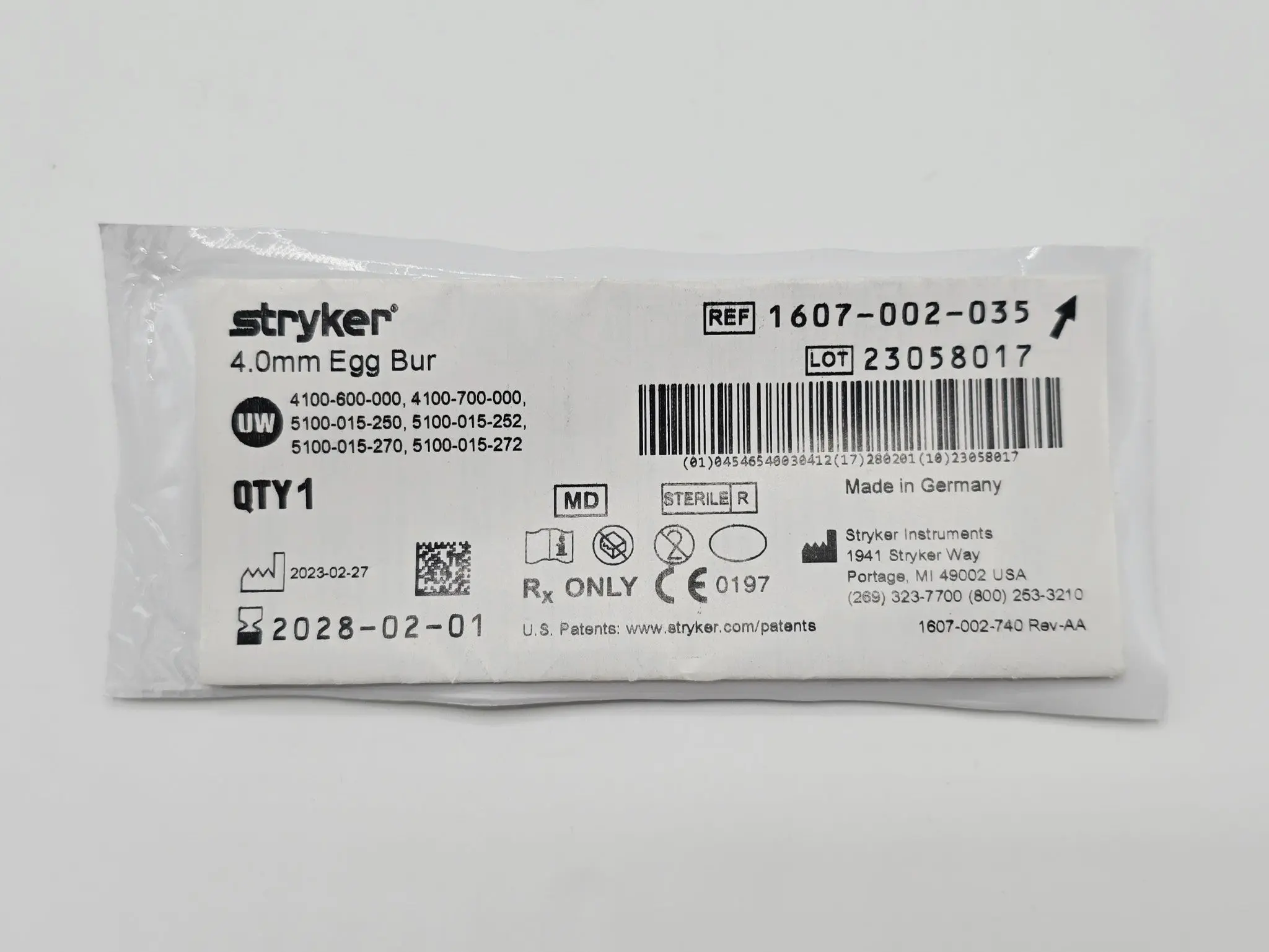 Stryker 1607-002-035 4.0mm Egg Bur - Image 2