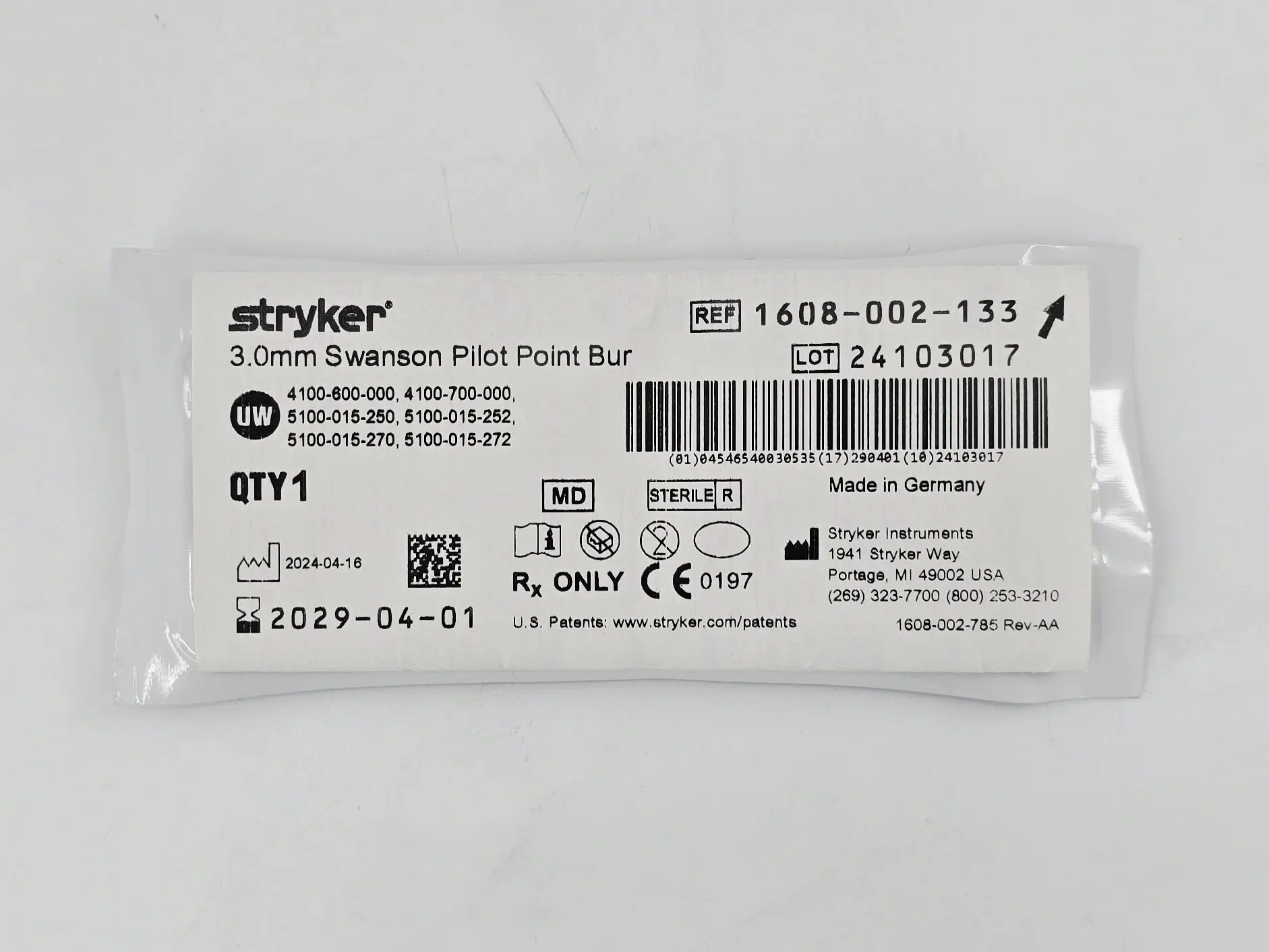 Stryker 1608-002-133 3.0mm Swanson Pilot Point Bur 1/EA - Image 2