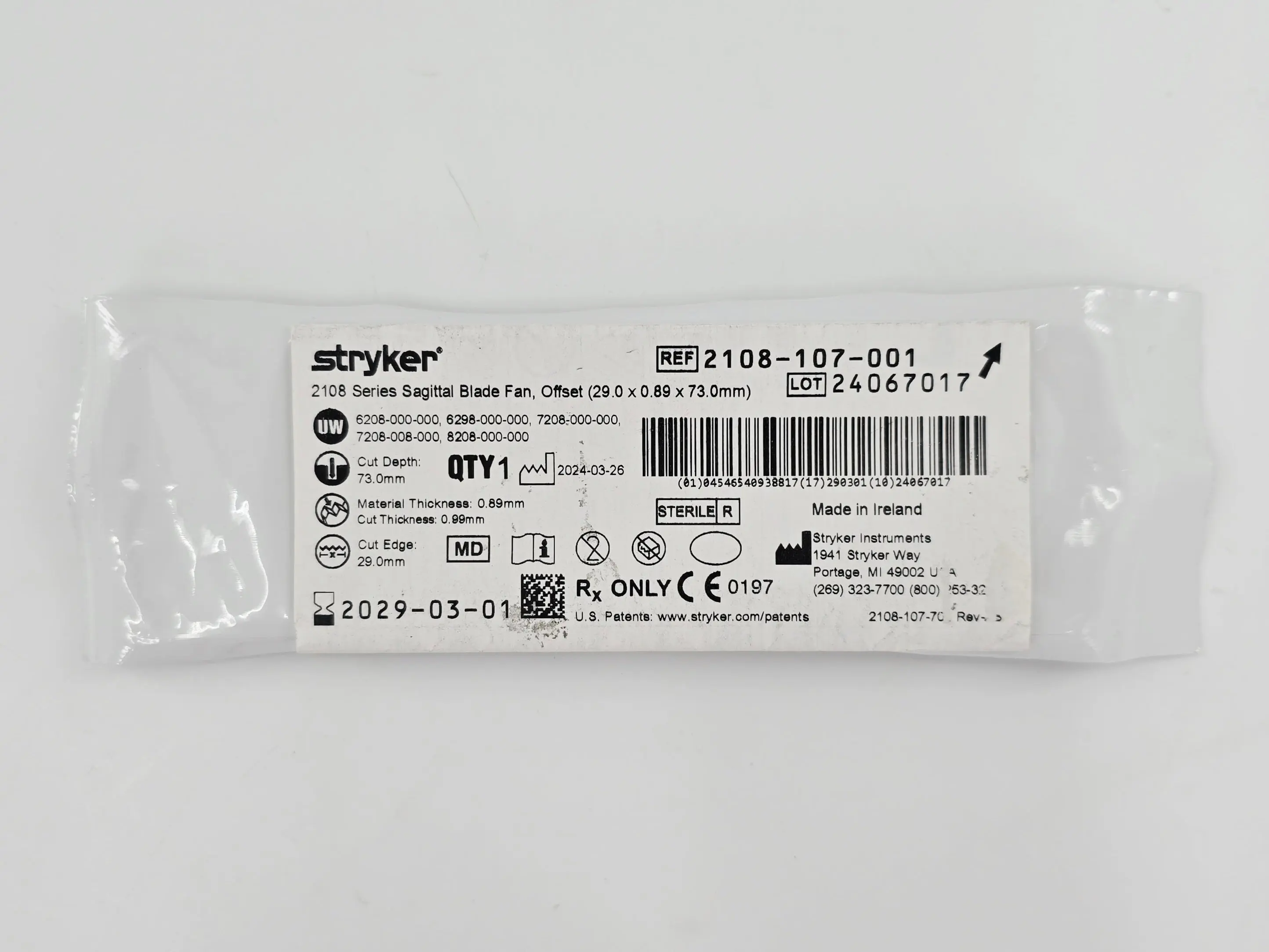 Stryker 2108-107-001 2108 Series Sagittal Blade Fan Offset 29.0 x 0.89 x 73.0mm - Image 2