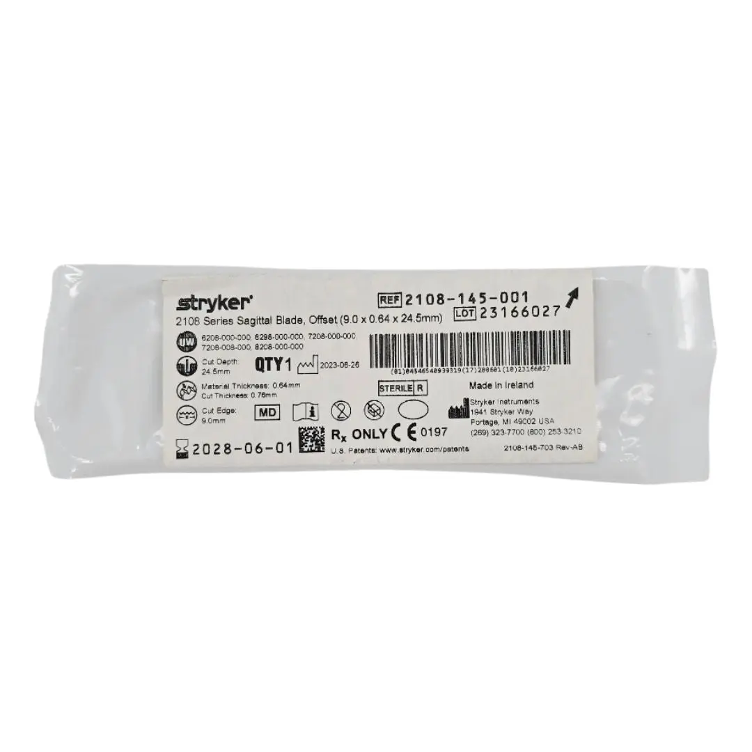 Stryker 2108-145-001 2108 Series Sagittal Blade Offset 9.0 x 0.64 x 24.5mm