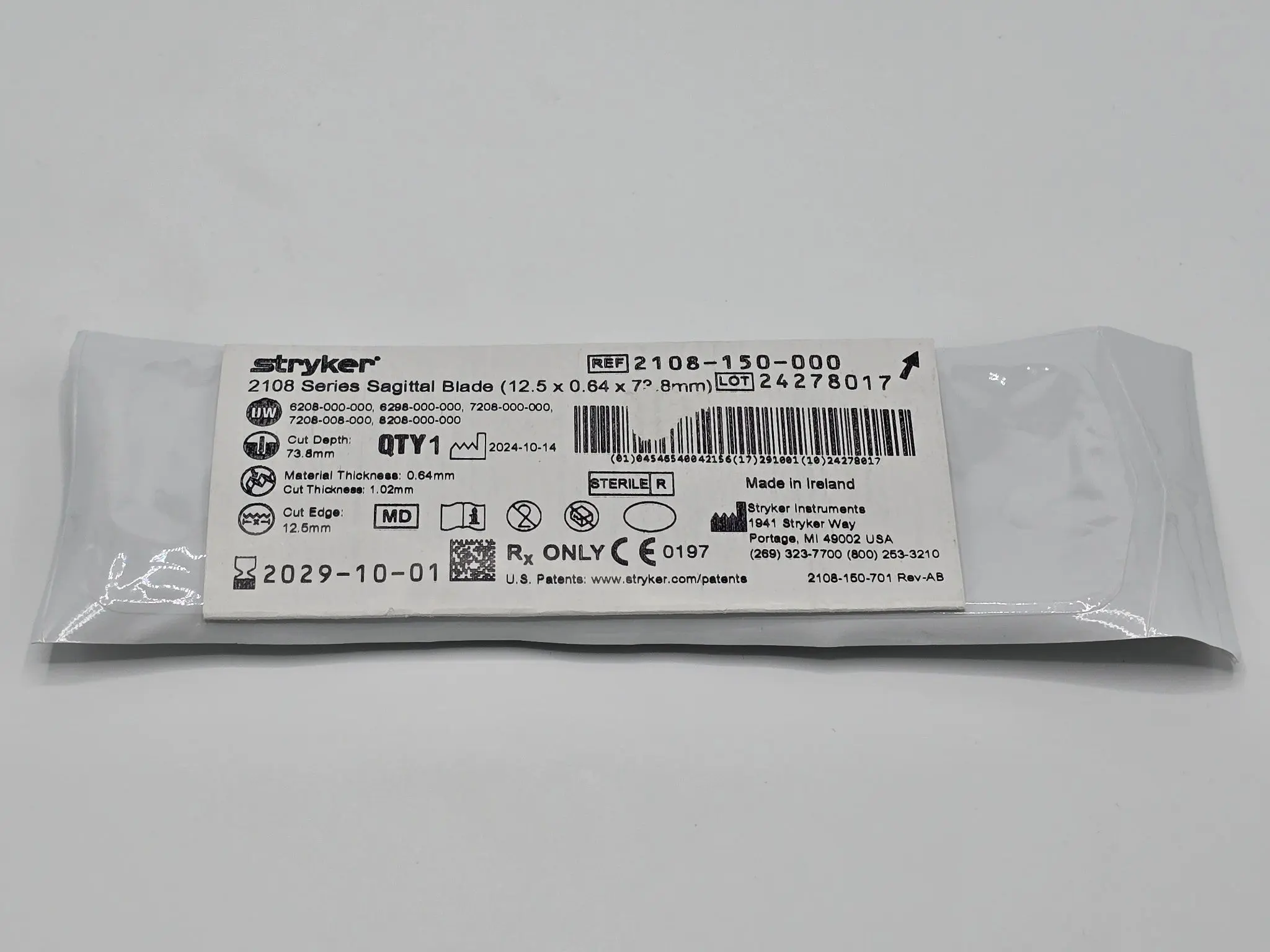 Stryker 2108 Series 2108-150-000 Sagittal Blade 73.8 x 1.02 x 12.5mm - Image 2