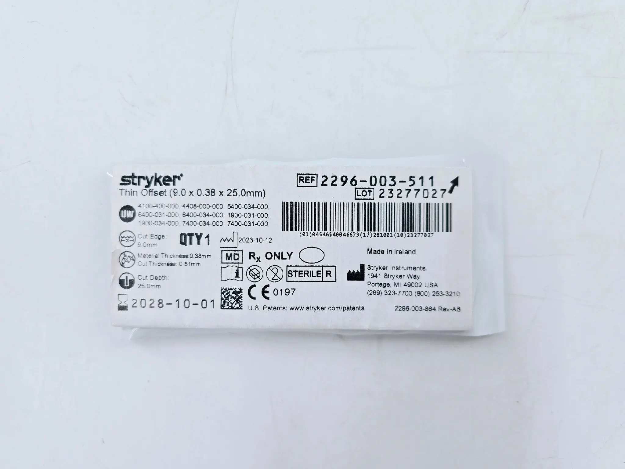 Stryker 2296-003-511 Thin Offset Sagittal Saw Blade 9.0 x .38 x 25mm - Image 2
