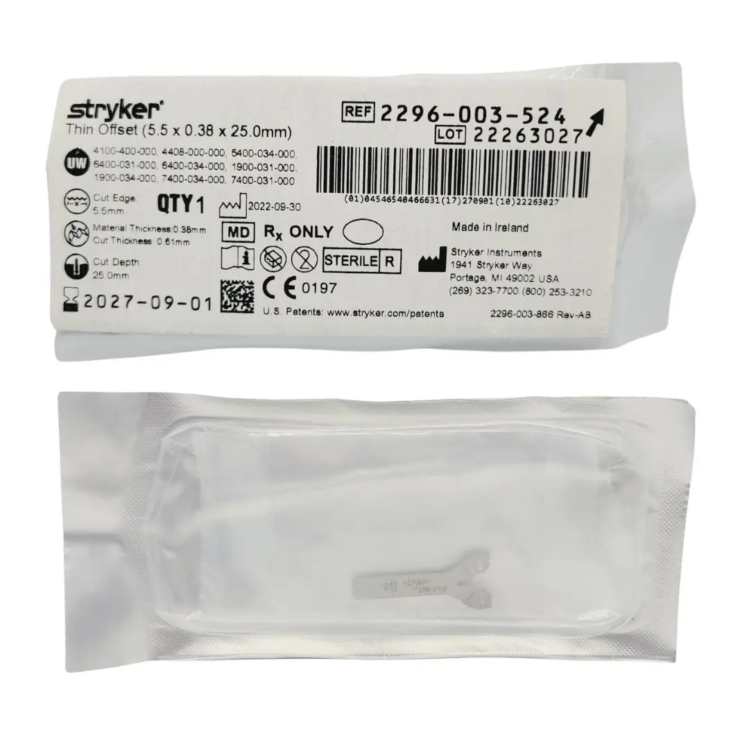 Stryker 2296-003-524 Thin Offset Sagittal Saw Blade 5.5 x 0.38 x 25.0mm