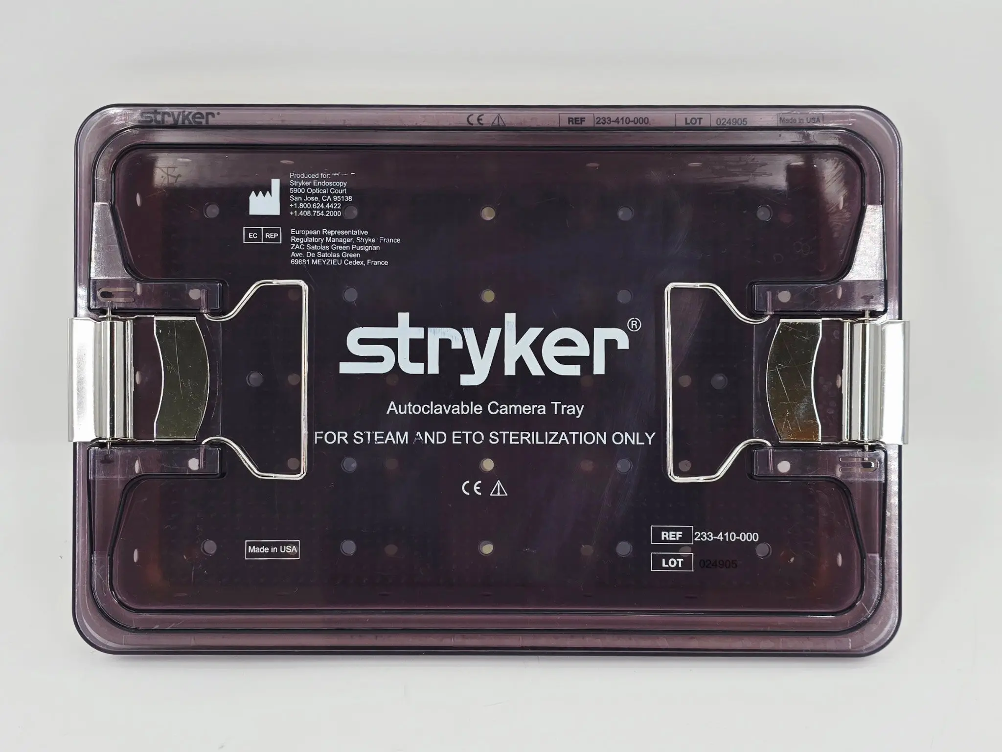 Stryker 233-410-000 Autoclavable Camera Tray Sterilization Case w/ Lid - Image 3
