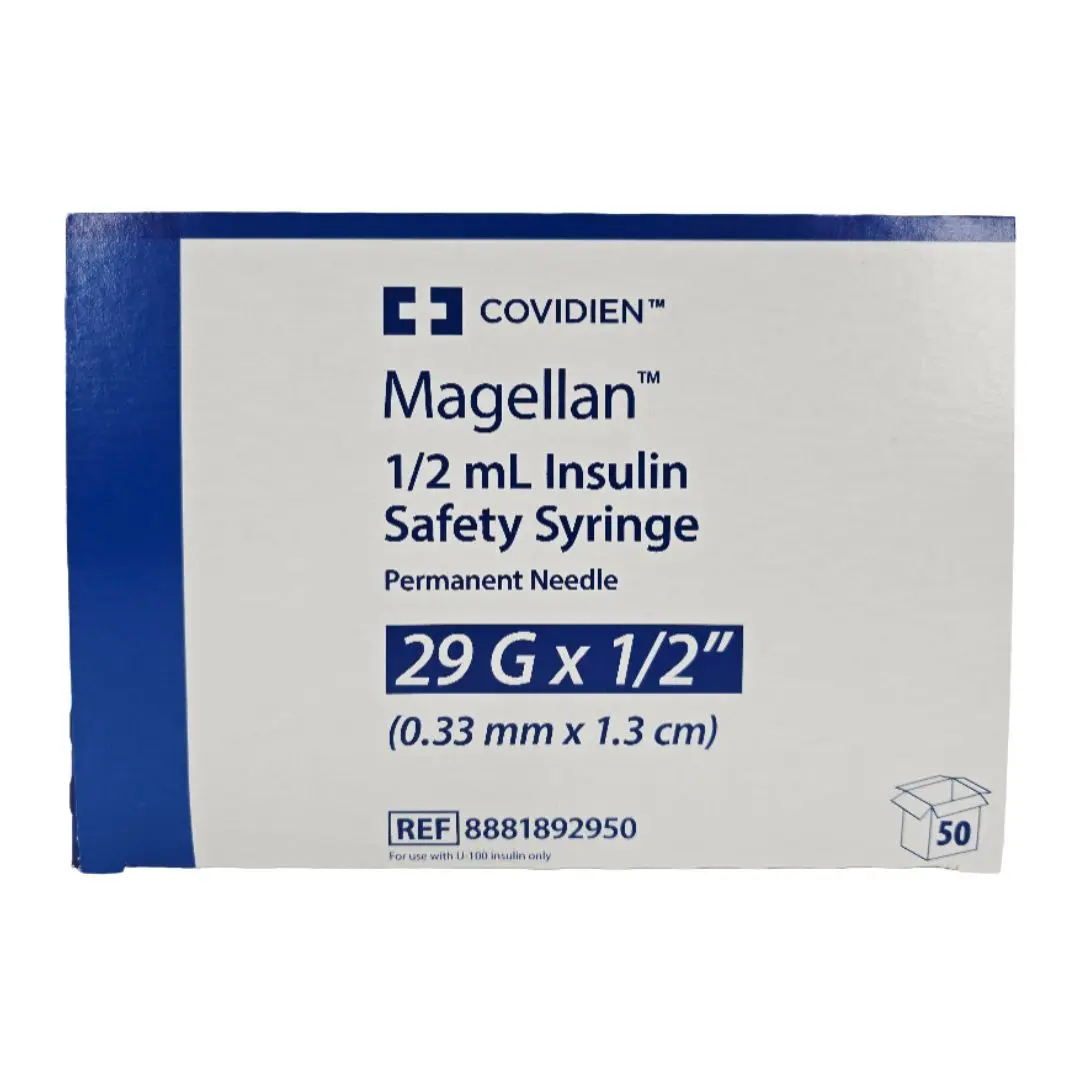 Covidien 8881892950 Magellan 29G x x1/2" 1/2 mL Insulin Safety Syringe BX/50