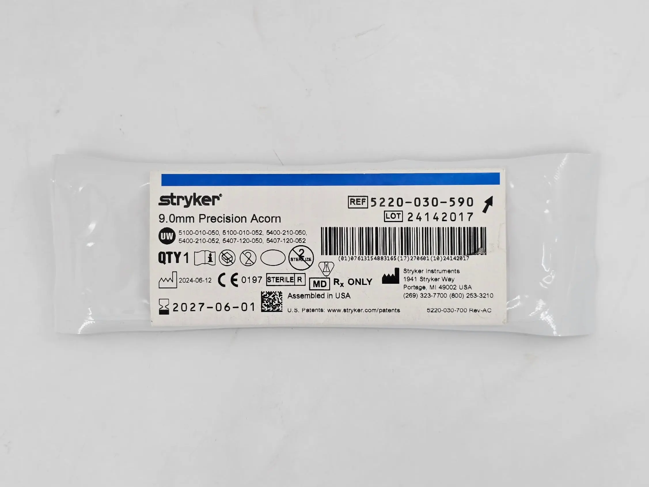 Stryker 5220-030-590 9.0mm Precision Acorn Bur 1/EA - Image 2