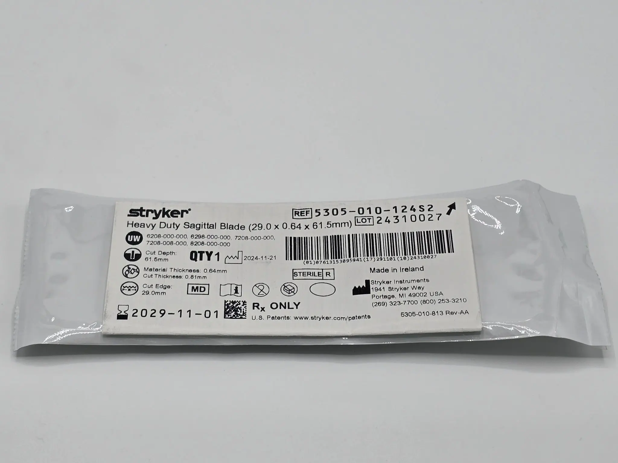 Stryker 5305-010-124S2 Heavy Duty Sagittal Blade 29.0 x 0.64 x 61.5mm - Image 3