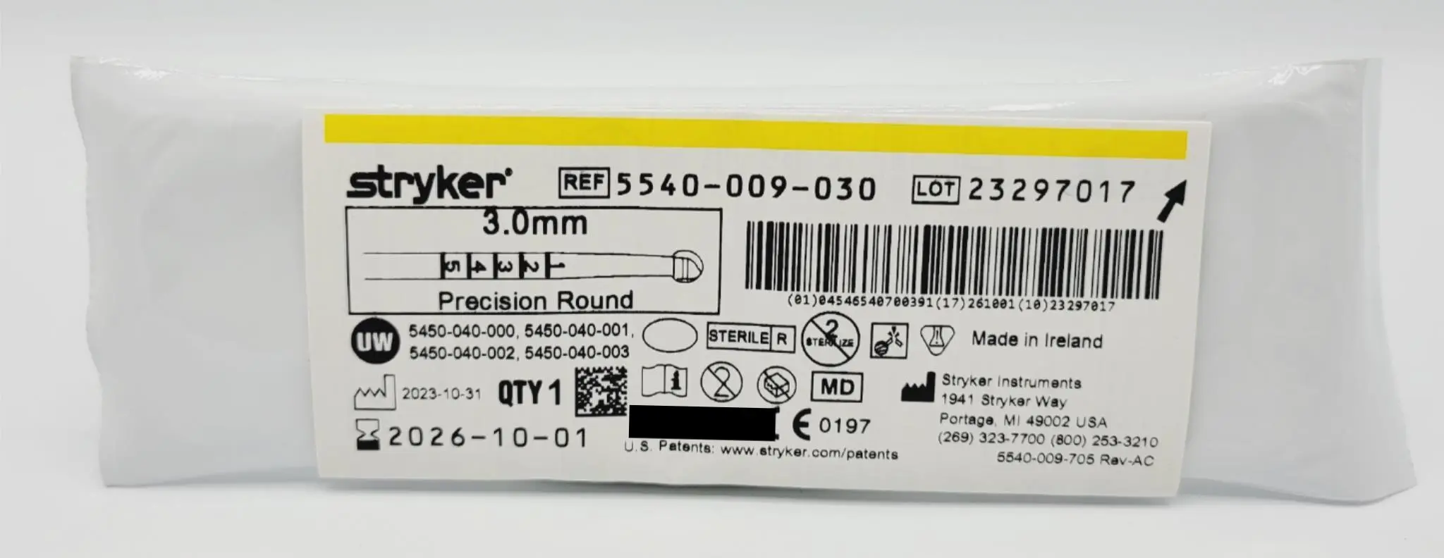 Stryker 5540-009-030 Precision Round Bur 3.0mm Orthopedic - Image 2