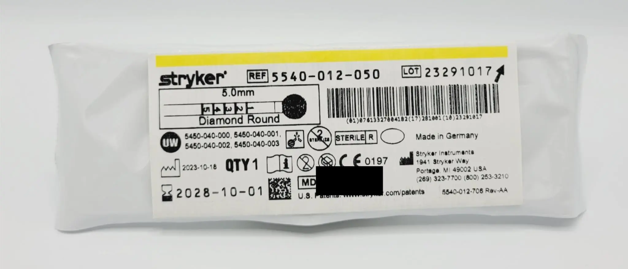 Stryker 5540-012-050 Diamond Round Bur 5.0mm Orthopedic - Image 2