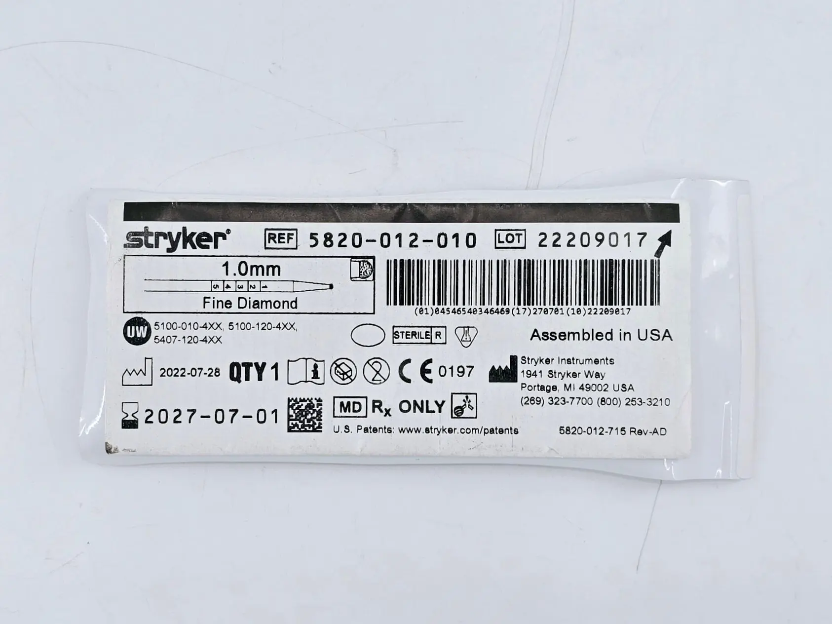 Stryker 5820-012-010 1.0mm Fine Diamond Bur - Image 2
